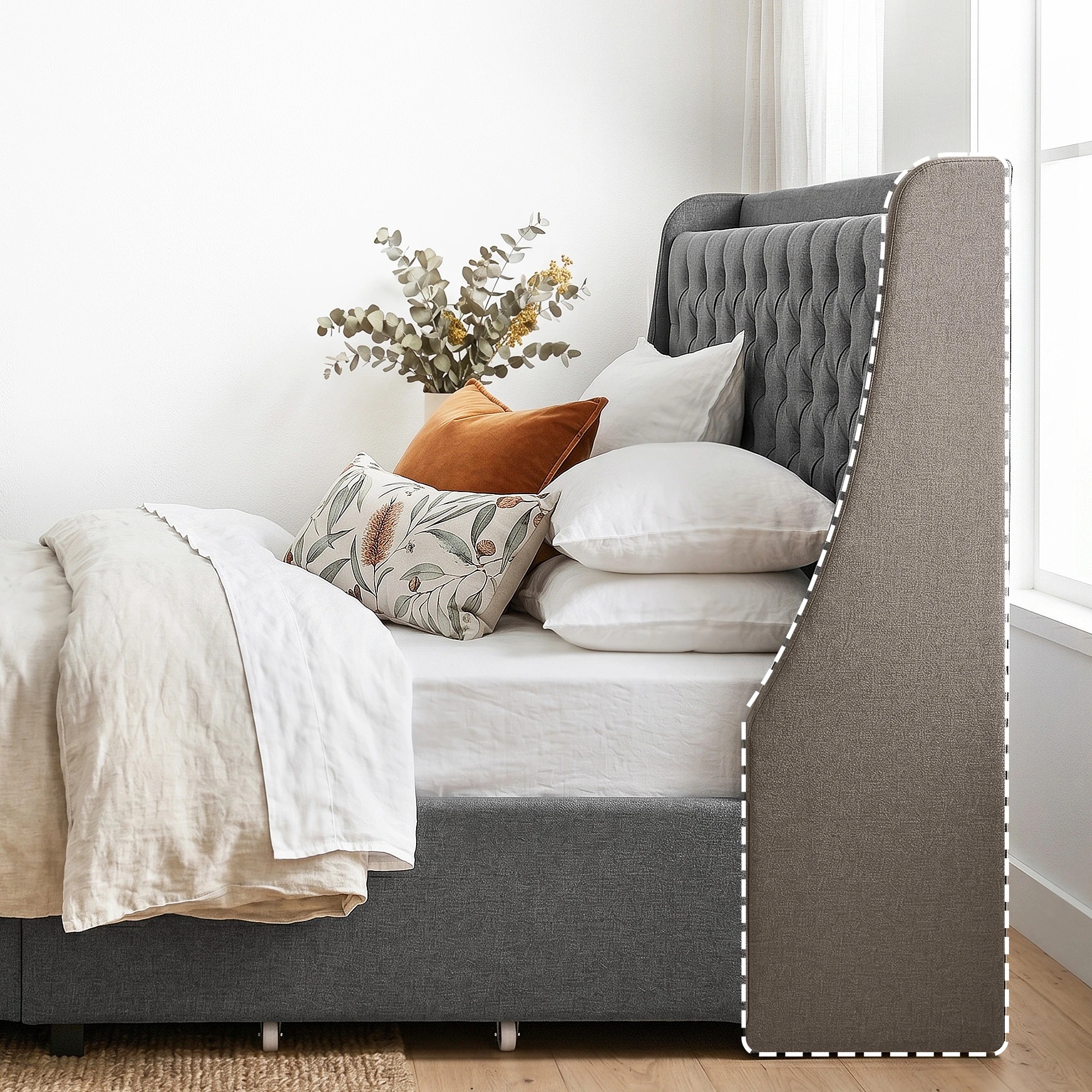 6 Artiss King Bed Frame with 4 Storage Drawers Charging Station Tufted Wingback Headboard 300kg Loads - Charcoal, 6 of 10