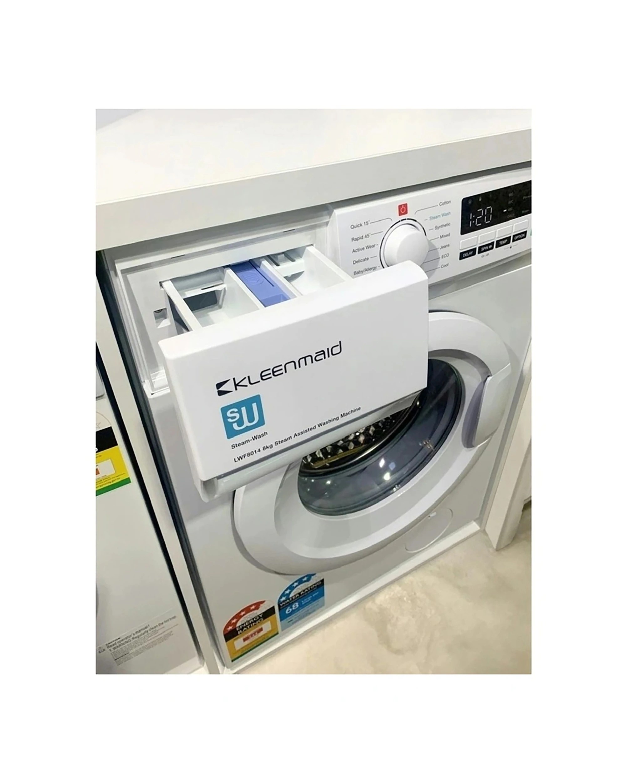 6 Kleenmaid Steam Assisted Front Load Washing Machine 8kg Energy Efficient - White, 6 of 6