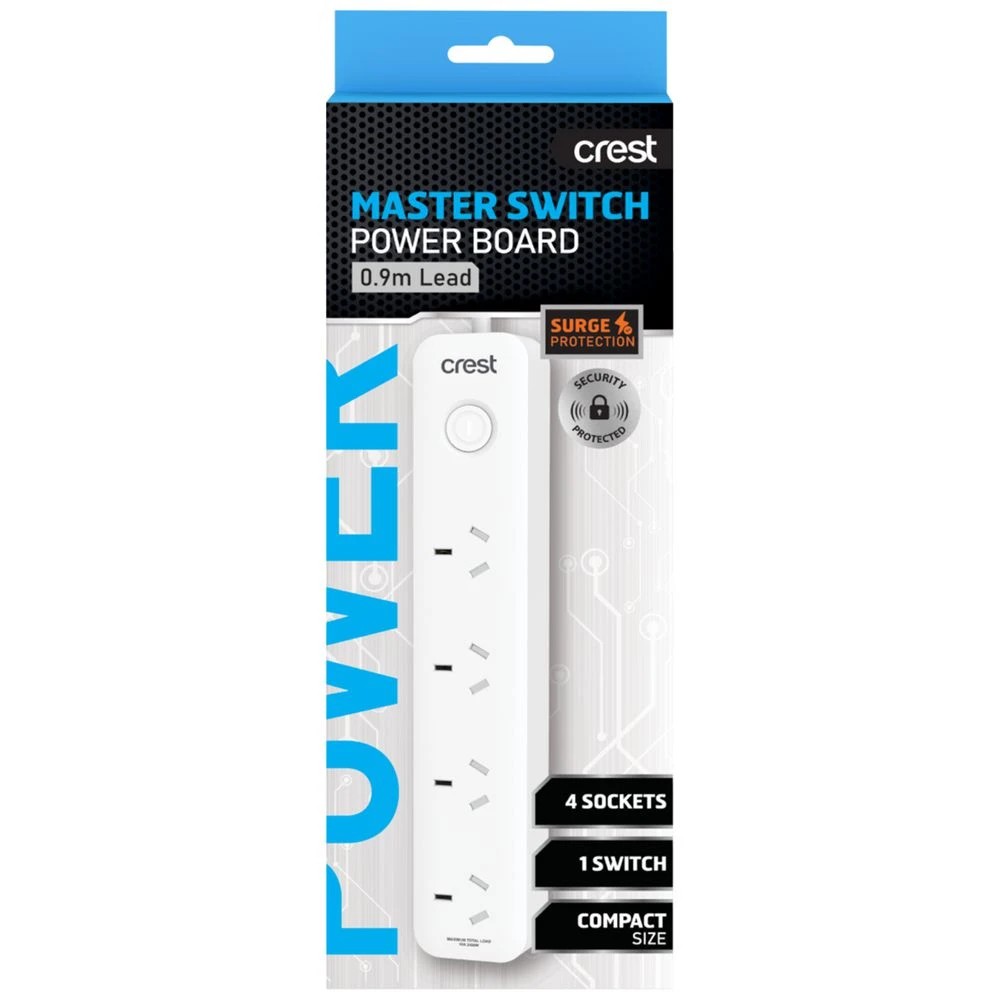 2 Crest 4 Socket Master Switch Surge Powerboard 0.9M, 2 of 3