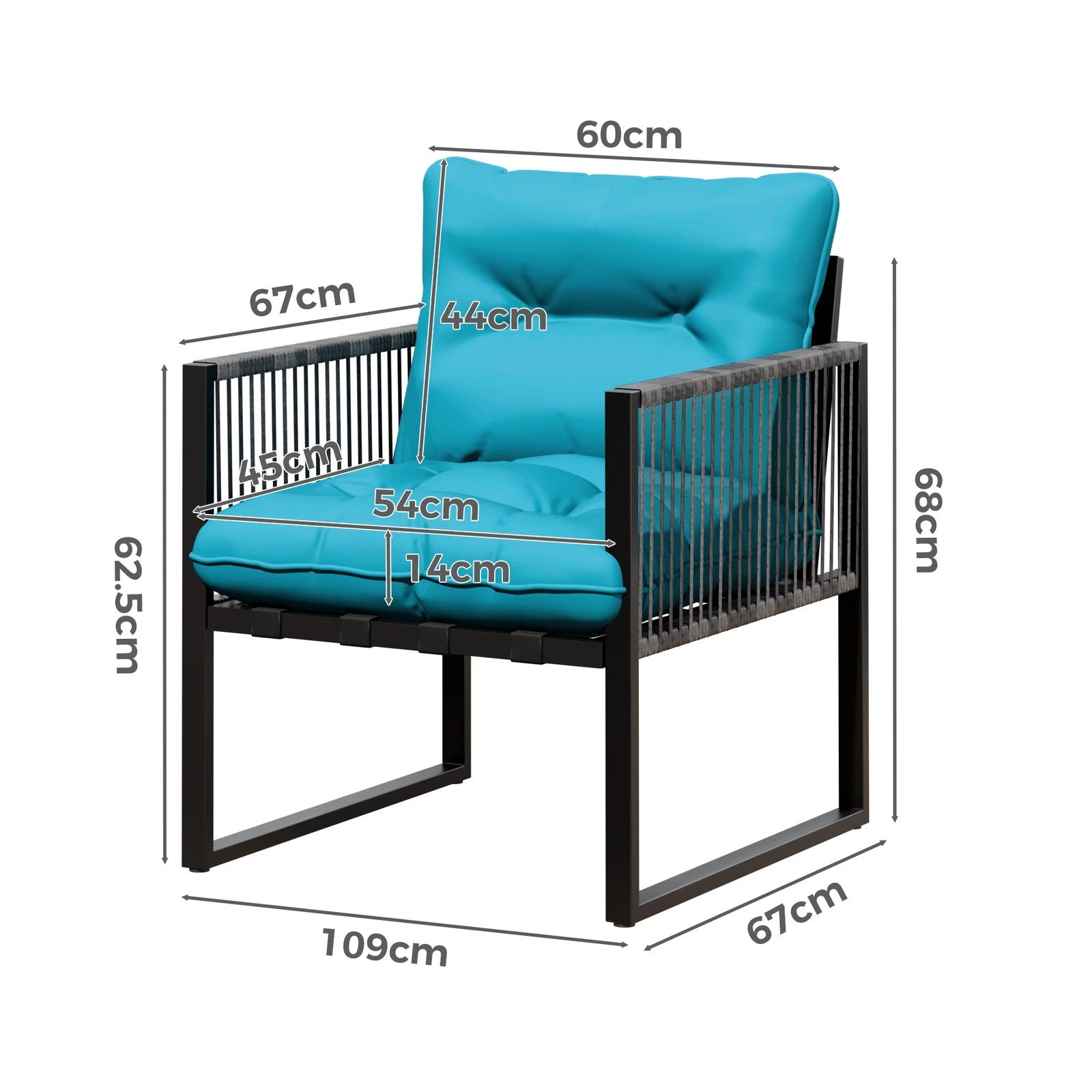 5 Alfordson Outdoor Furniture 2x Lounge Chairs Patio Garden Armchair Rattan Chair - Blue, 5 of 10
