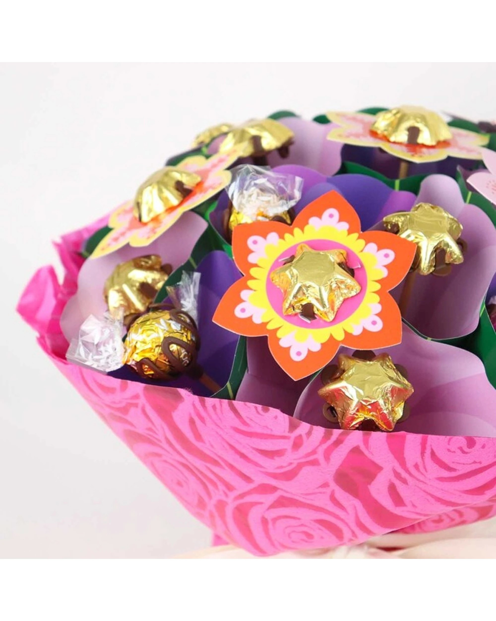 2 Edible Blooms Bright Flower Bouquet Medium Milk Chocolates Lindt Balls Gift - Multi, 2 of 4