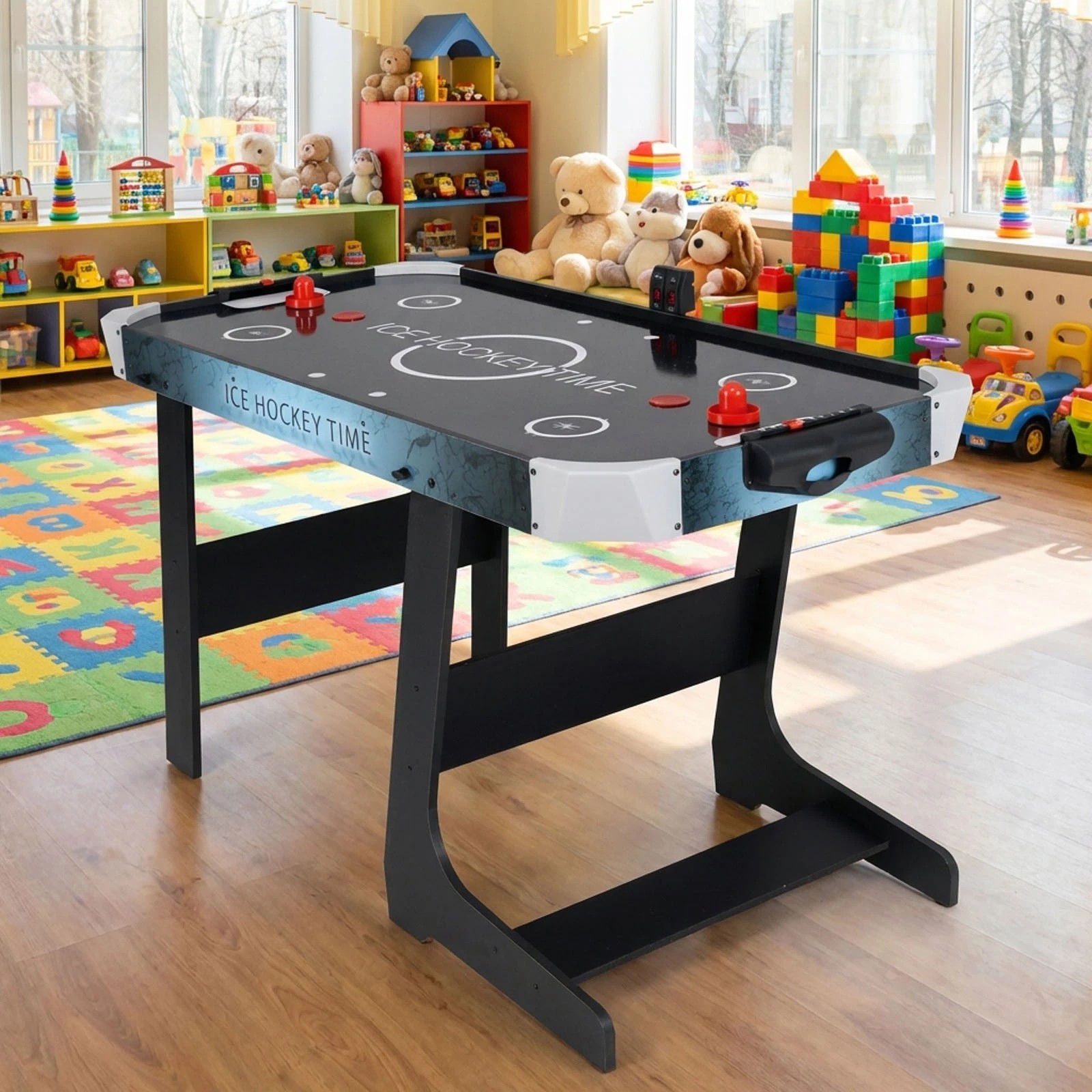 3 Costway Folding Air Hockey Table 144cm Full Size Arcade Game Table w/Digital LED Scoreboard, 3 of 3