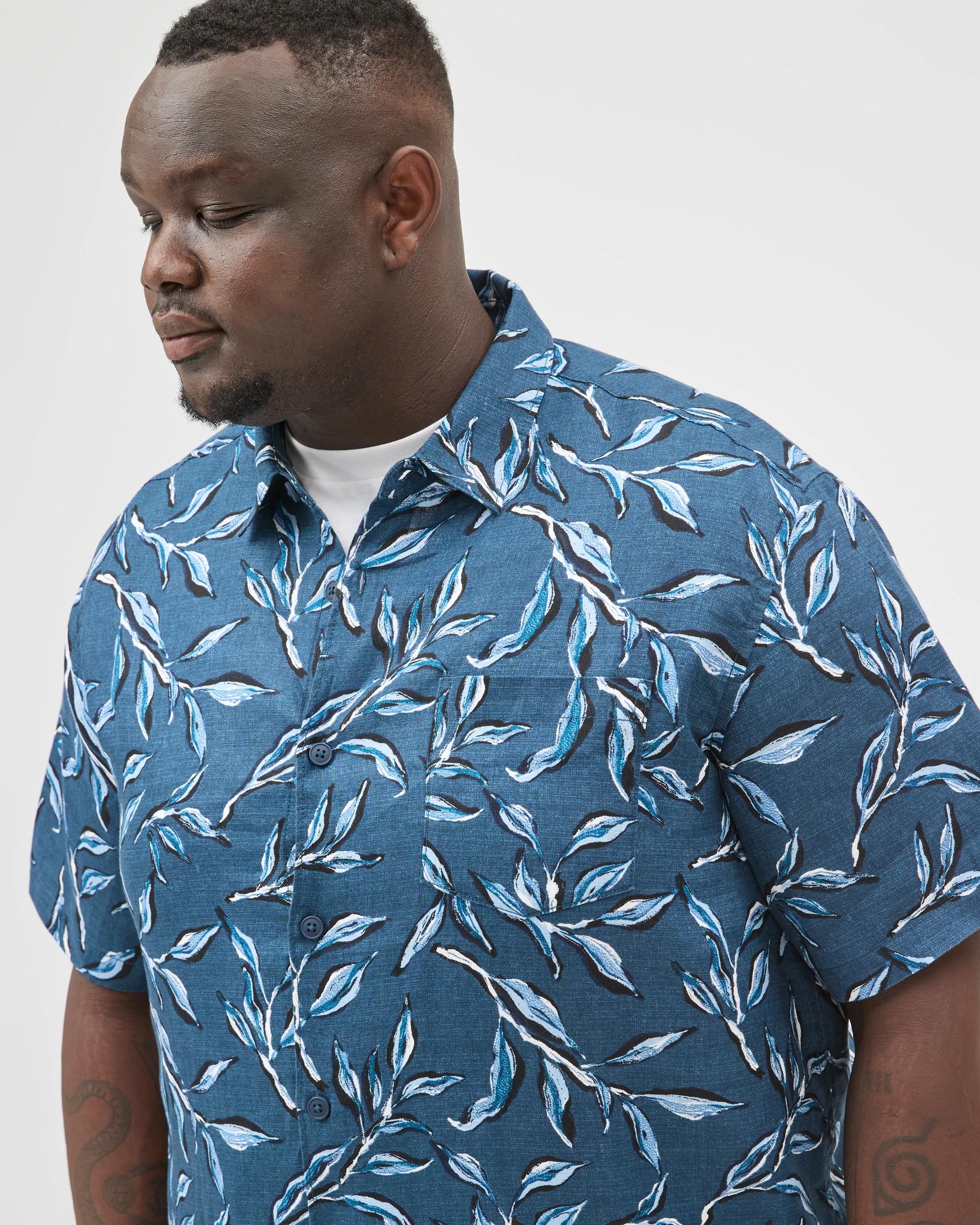 4 Target Man Plus Size European Linen Short Sleeve Print Shirt NAVY, 4 of 5