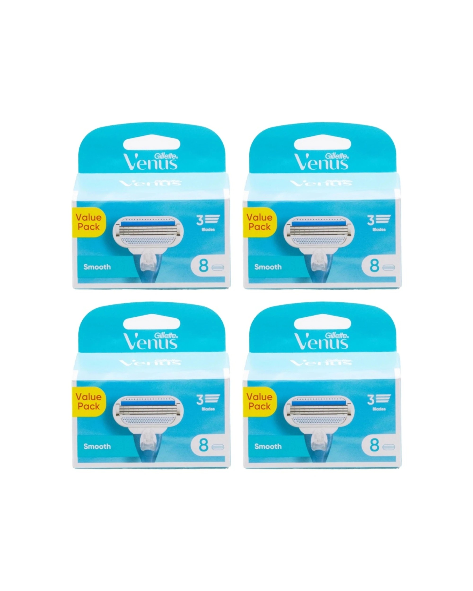 1 Gillette 4x 8pc Venus 3 Blade Razor Cartridges Smooth Value Pack Womens 32 Cartrid - Blue, 1 of 3