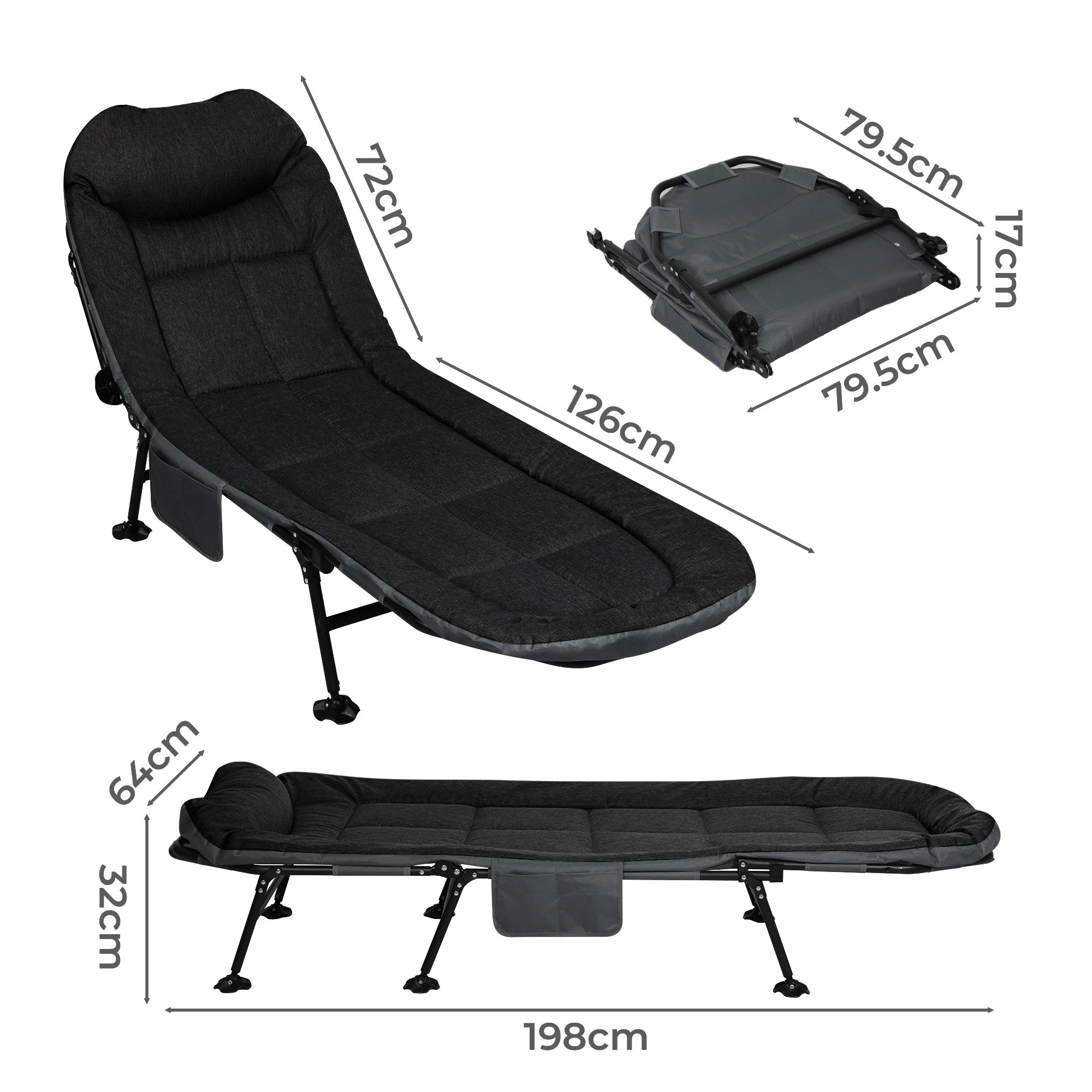 3 Levede Folding Bed Recliner - Black, 3 of 9