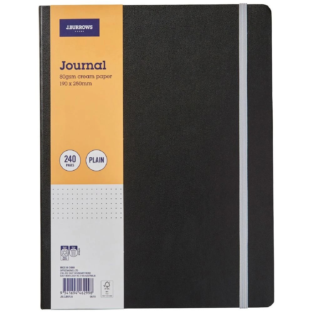 1 J.Burrows Large Journal Plain 240 Page Black, 1 of 4