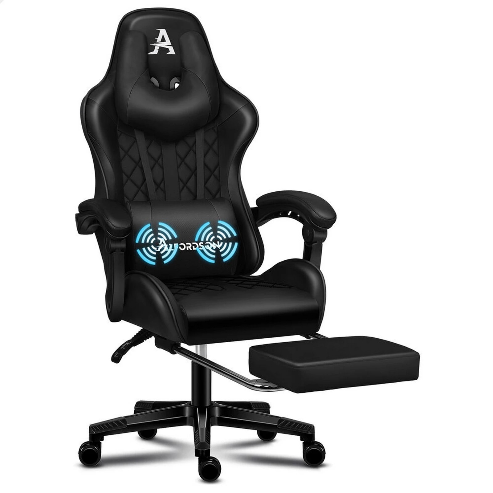 1 Alfordson Gaming Chair Office Racer Large Lumbar Cushion Footrest Seat Leather - Black, 1 of 10