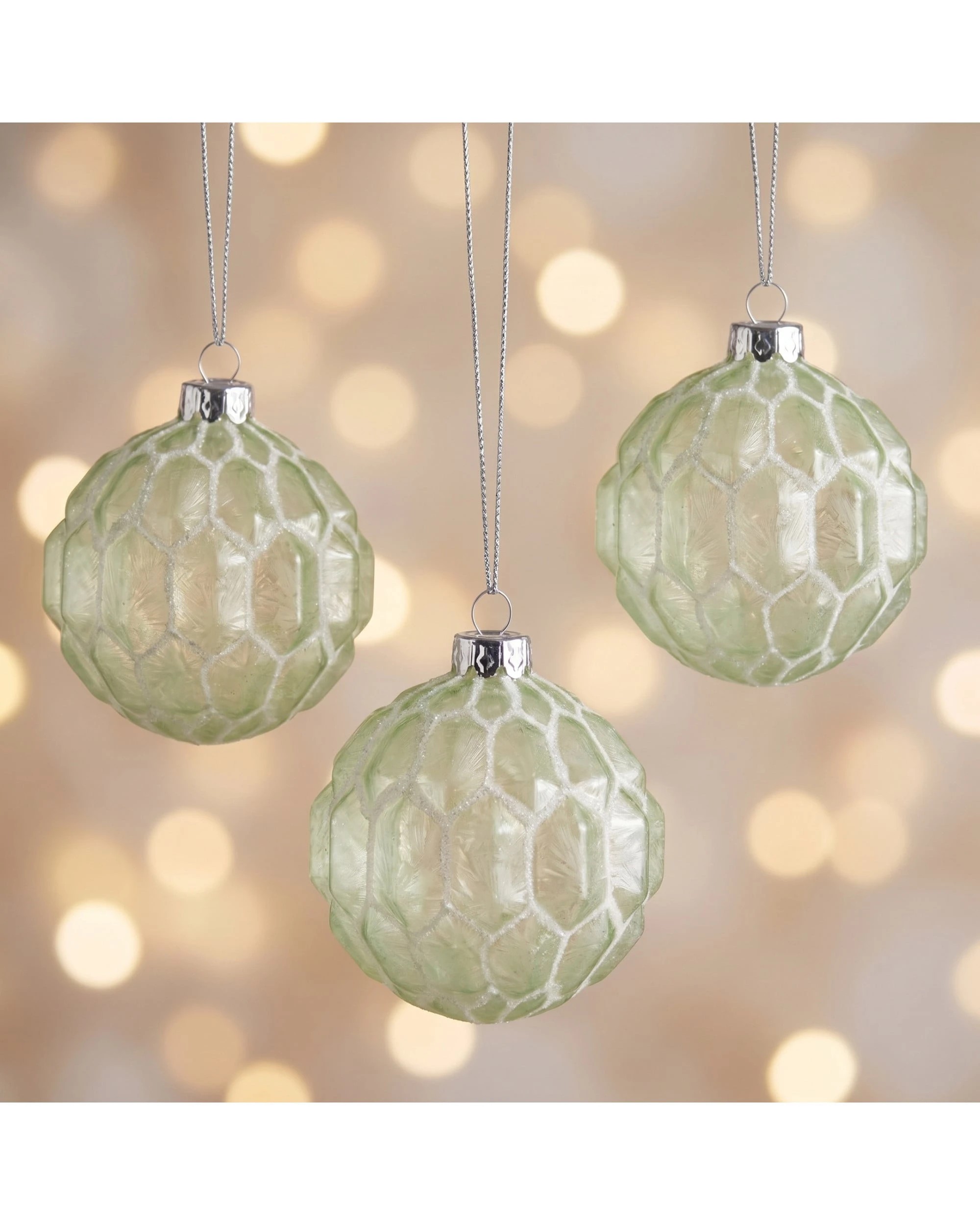 5 Christabelle set of 6 pale green glass Christmas baubles with white shimmer, 8cm - Green, 5 of 6