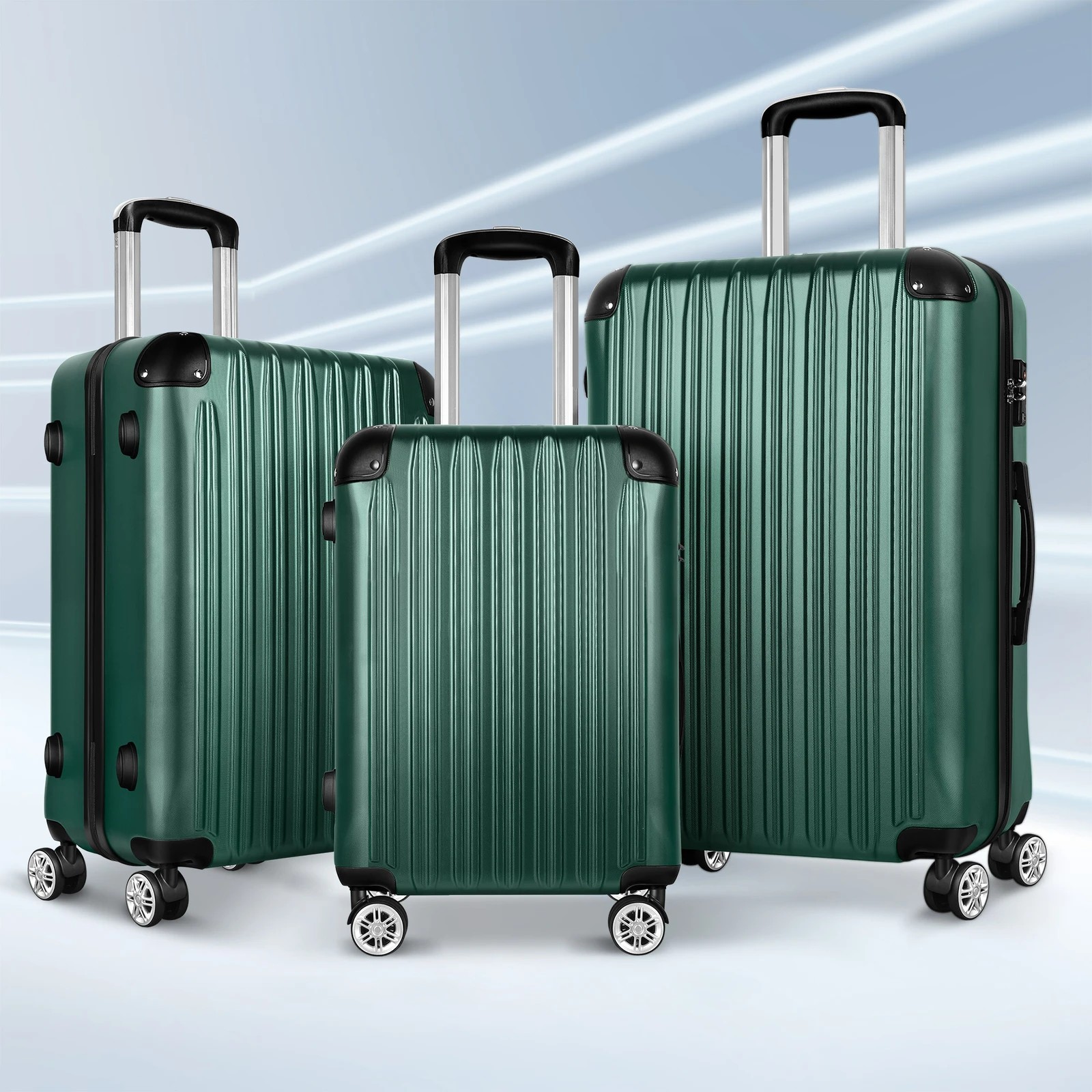 2 Alfordson Luggage 3PCS Set Suitcase ABS+PC Trolley TSA Hard Shell Case - Green, 2 of 9