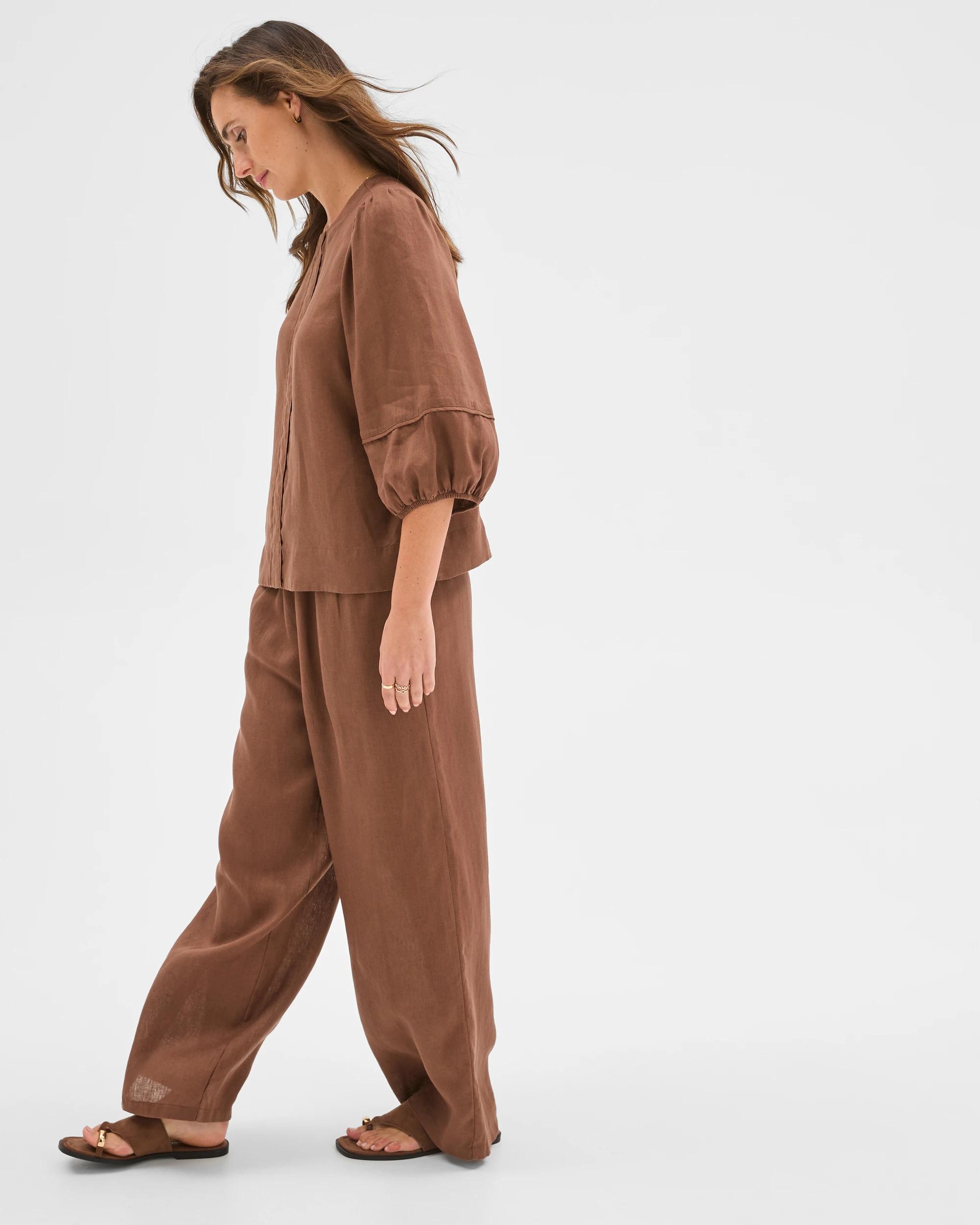 4 Target Woman European Linen Femme Popover Blouse WARM BROWN, 4 of 6