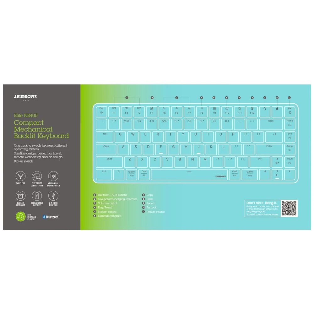 6 J.Burrows Elite KB400 Compact Mechanical Backlit Keyboard, 6 of 6