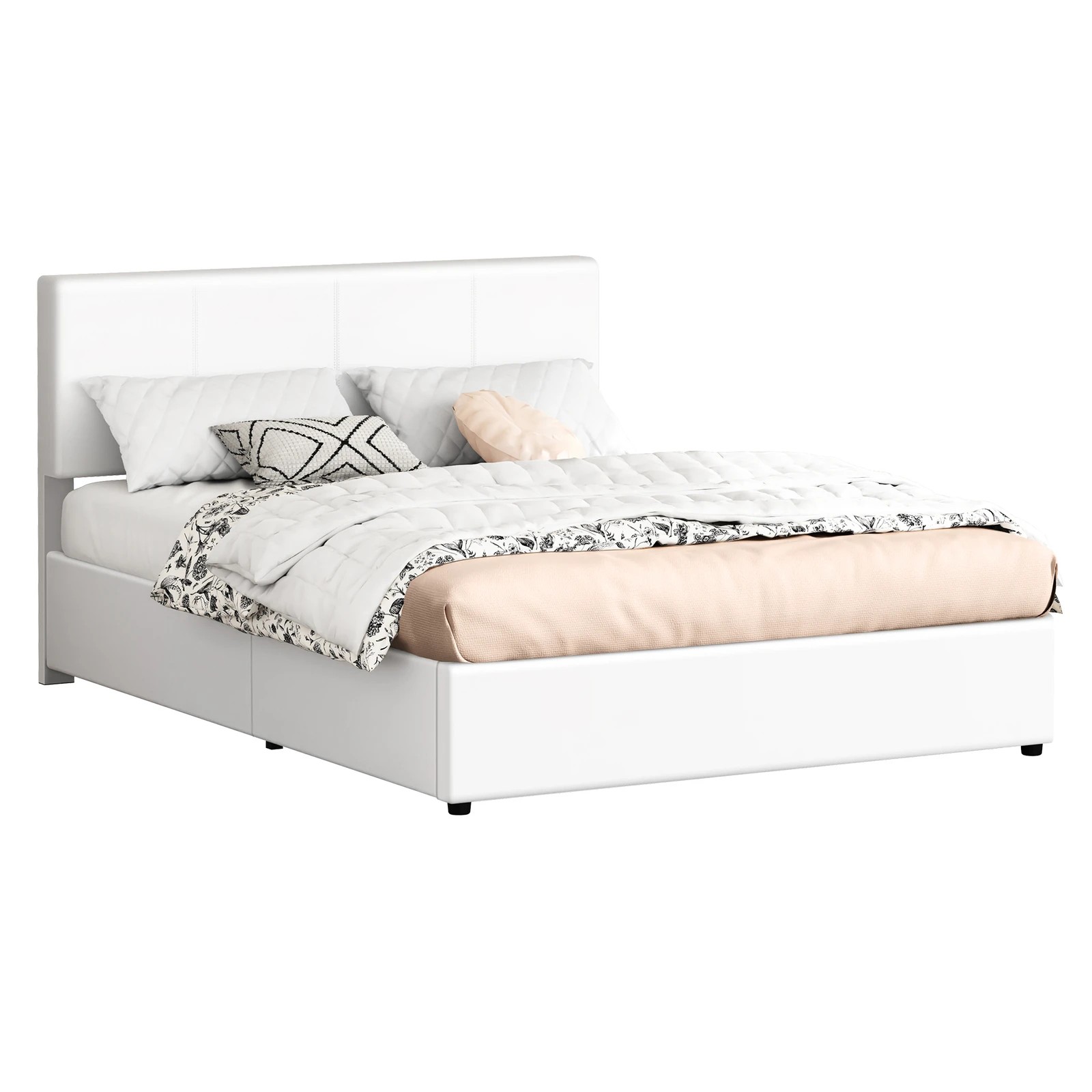 1 Alfordson Bed Frame Double Gas Lift Storage Adjustable Headboard Luria - White, 1 of 9
