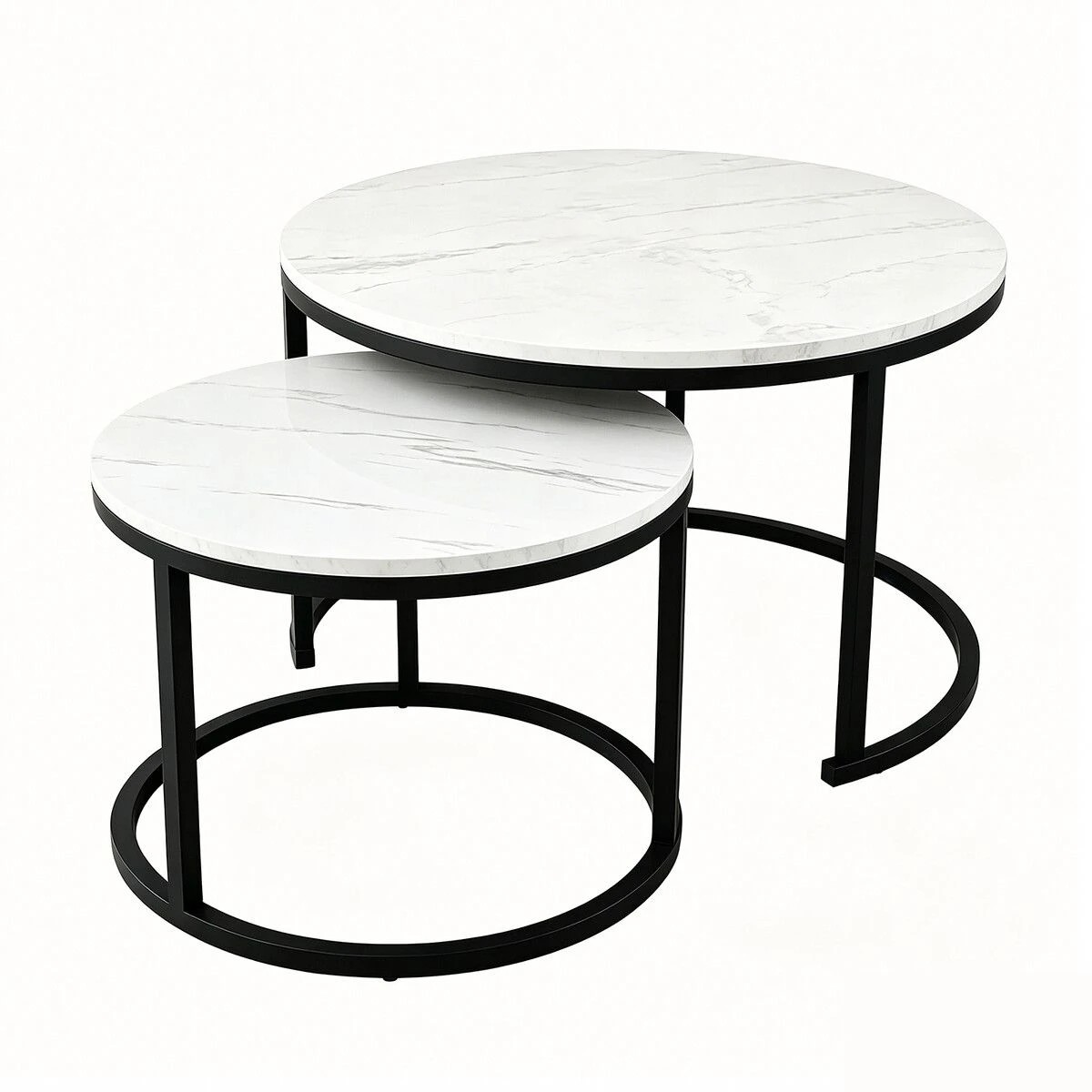 1 Ausway Round Nesting Coffee Table Set of 2 with Sturdy Steel Frames, 1 of 7