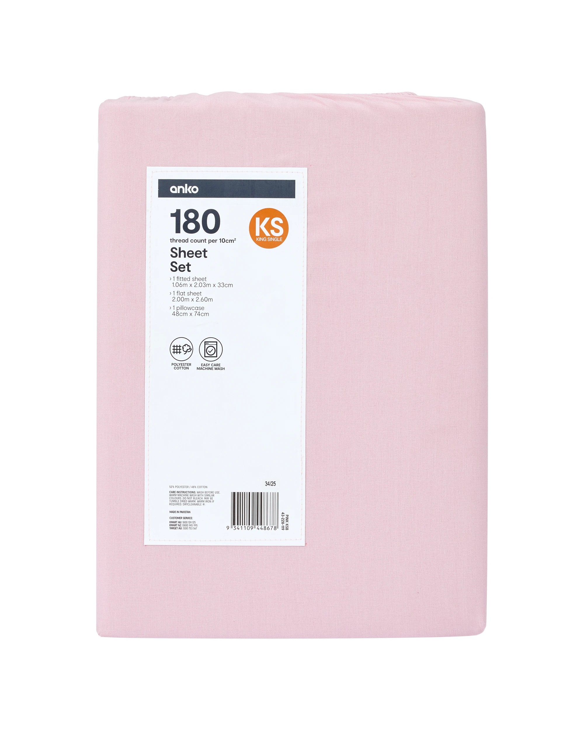 7 180 Thread Count Sheet Set - King Single Bed, Pink, 7 of 7