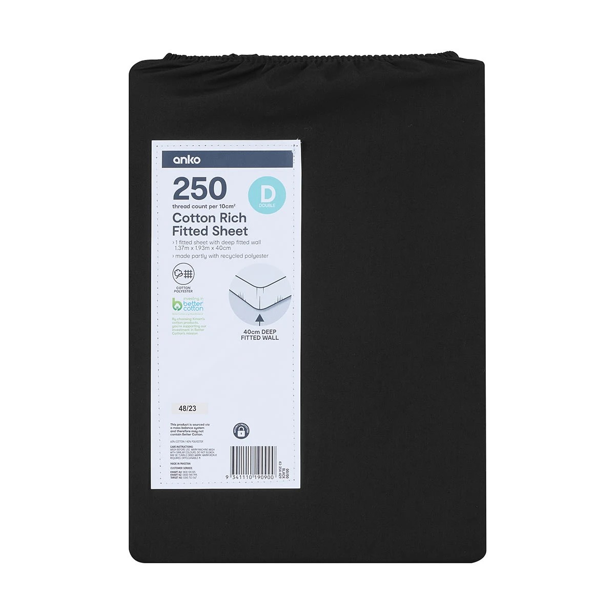 4 250 Thread Count Cotton Rich Fitted Sheet - Double Bed, Black, 4 of 4
