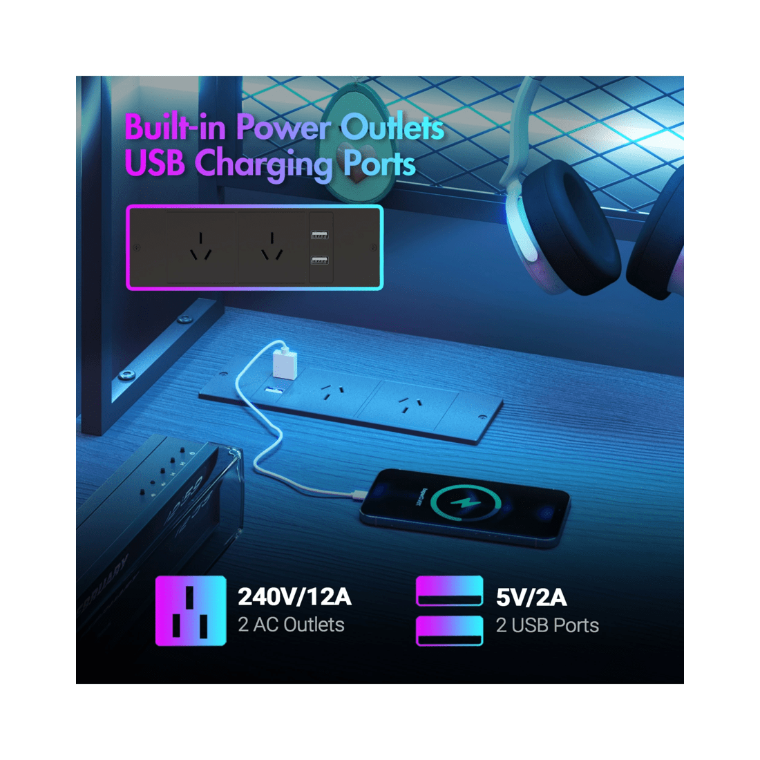 9 Advwin 170cm L Shaped Gaming Desk With Led Lights & Power Outlets Reversible Storage Shelf Computer Corner Desk Black, 9 of 10