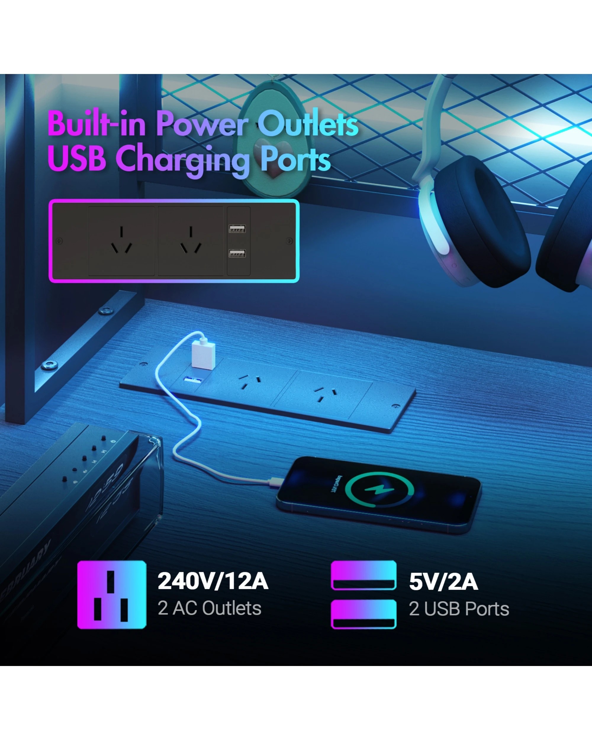 9 Advwin 170cm L Shaped Gaming Desk With Led Lights & Power Outlets Reversible Storage Shelf Computer Corner Desk Black, 9 of 10