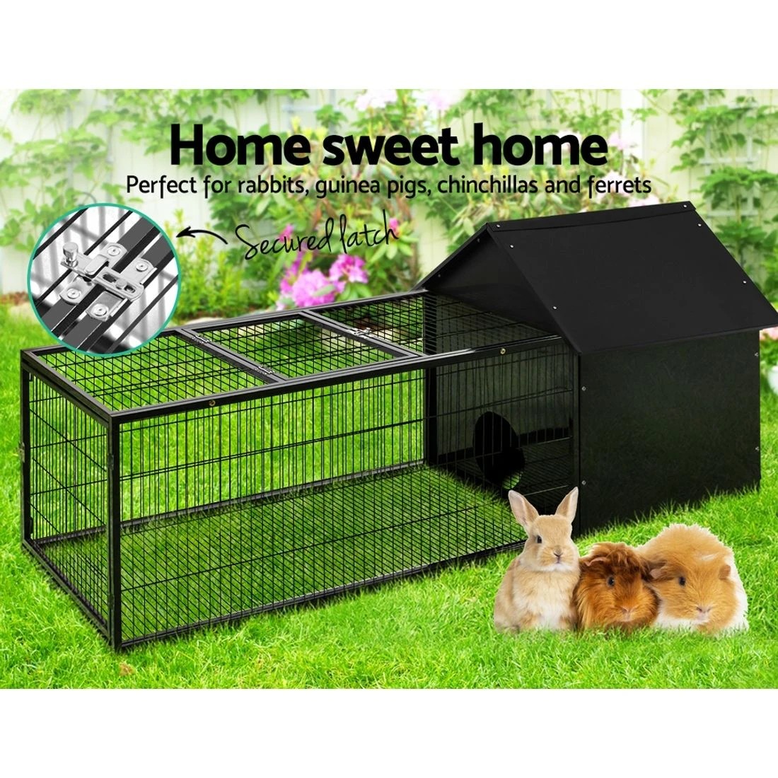 3 i.Pet Rabbit Cage Hutch 162x60cm Enclosure - Black, 3 of 6