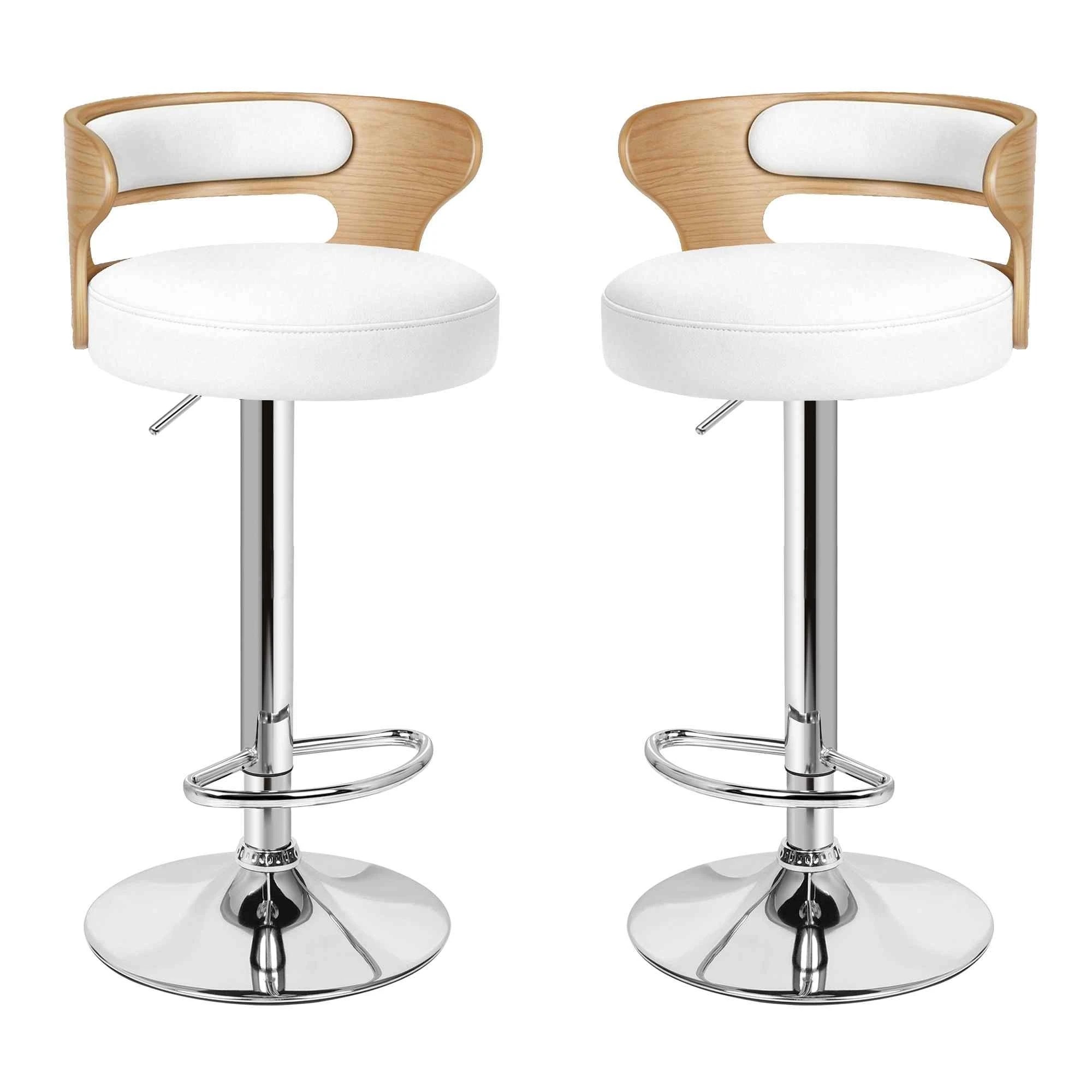 1 Alfordson 2x Bar Stools Kitchen Swivel chair Leather Gas lift - White, 1 of 9