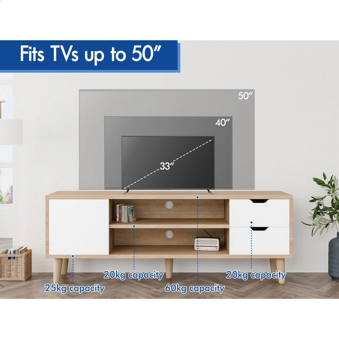 10 Alfordson Entertainment Unit 120cm TV Cabinet Stand Storage Drawer - Oak, 10 of 10