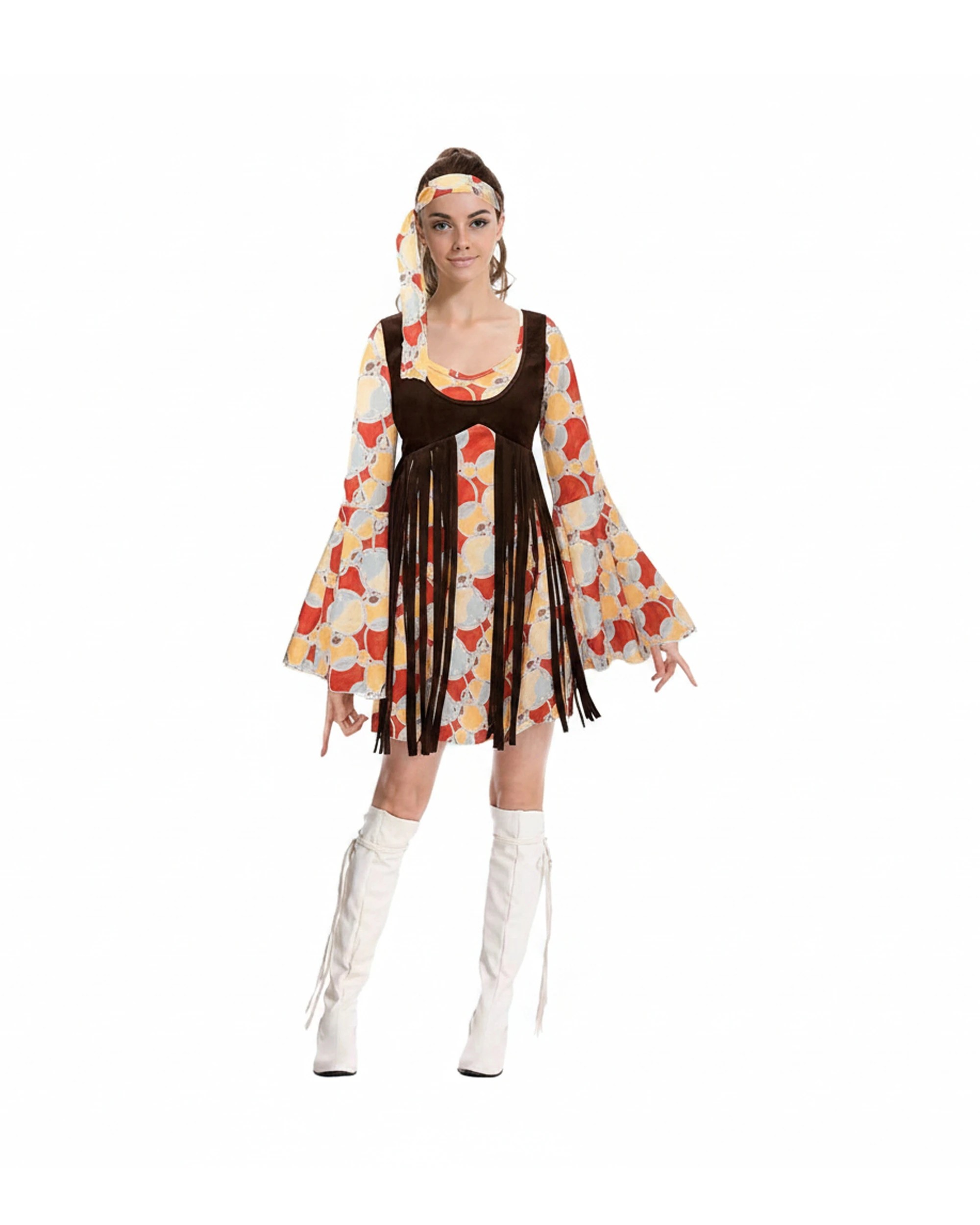 1 JD Party Hippie Lady Costume With Fringe Vest And Headband XS/S - Orange, 1 of 1