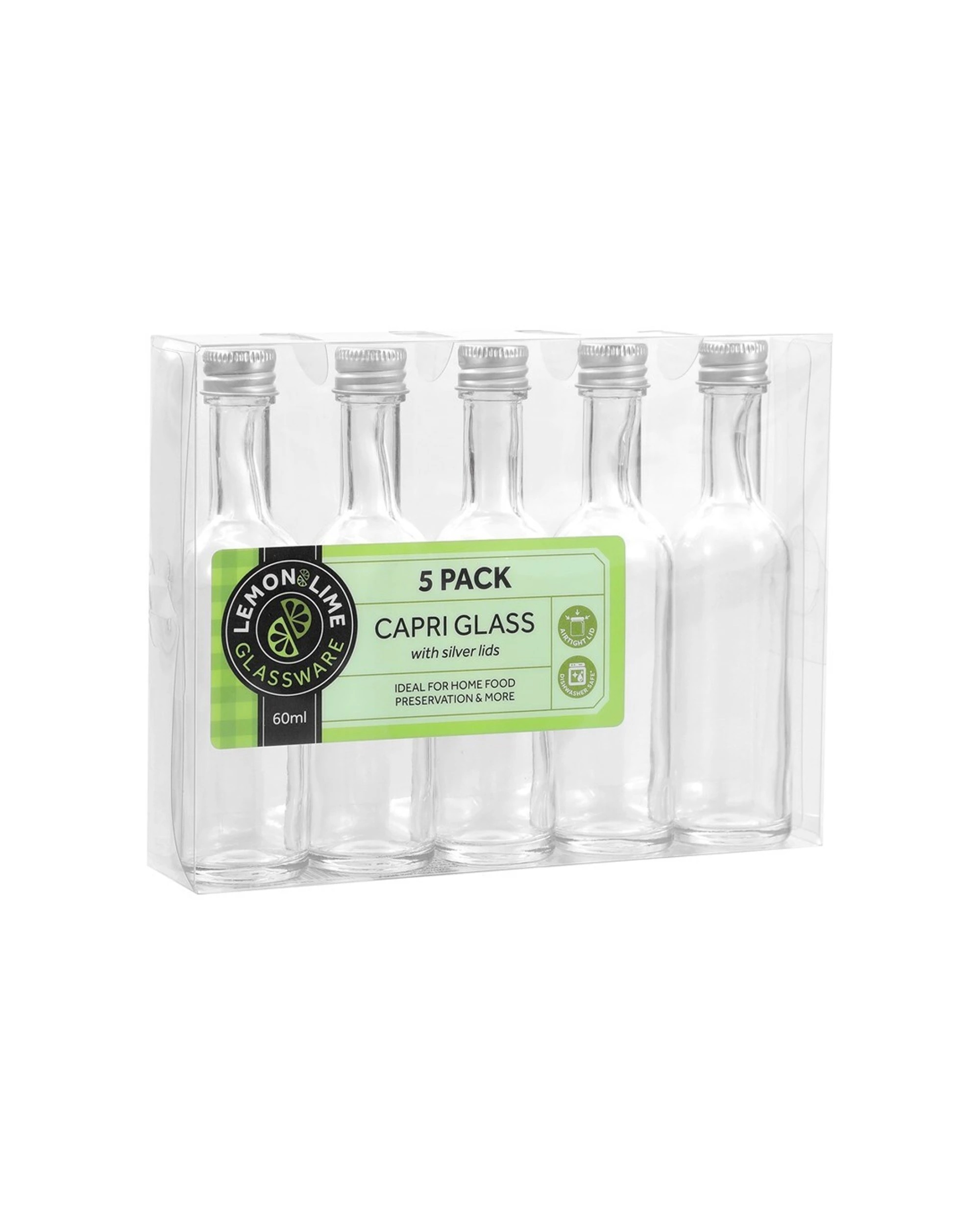 2 5pk Lemon & Lime 60ml Long Neck Mini Bottle Capri Glass W/ Silver Lid Storage
 - Clear, 2 of 4