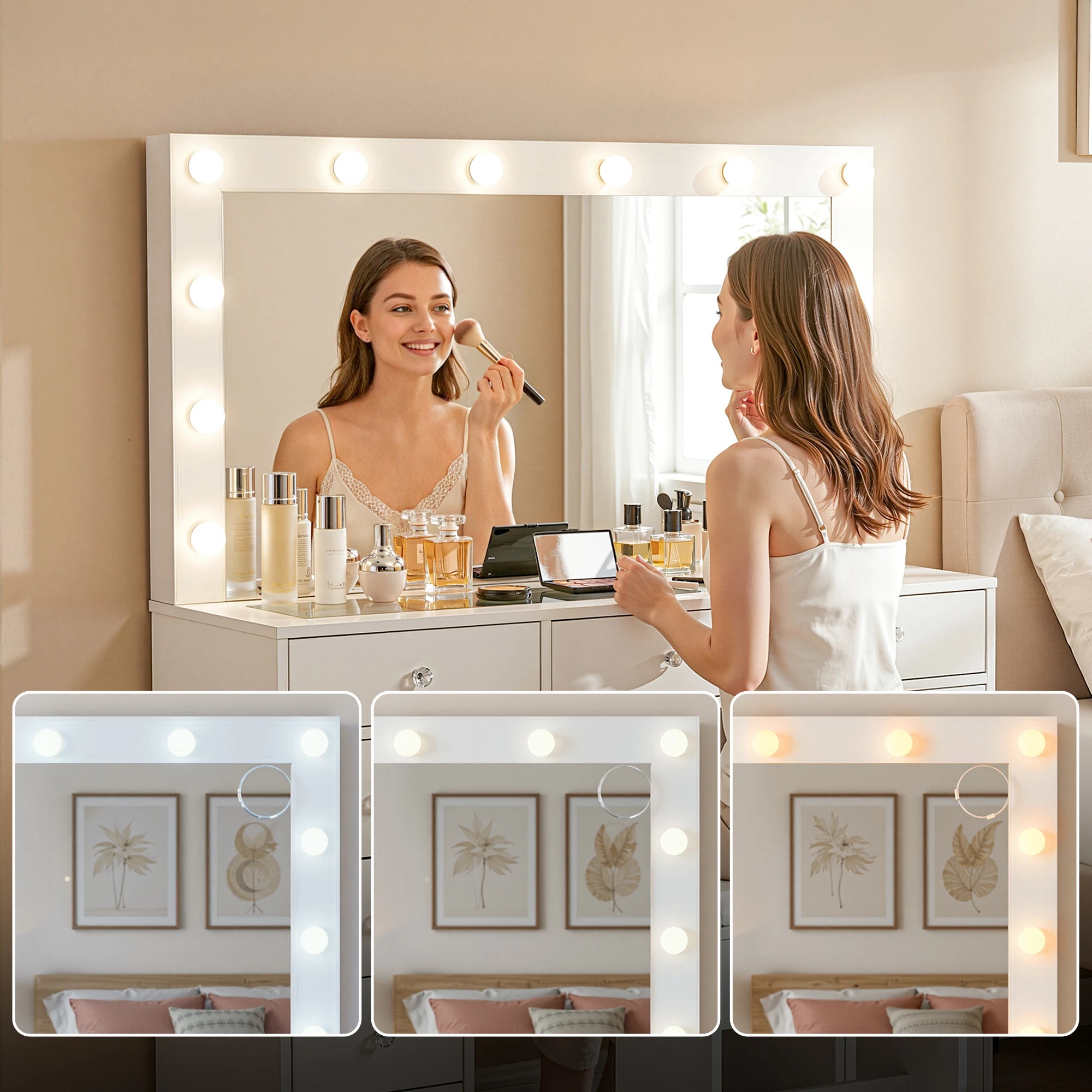 4 Artiss Dressing Table Vanity Desk Set Stool LED Bulbs - White, 4 of 9