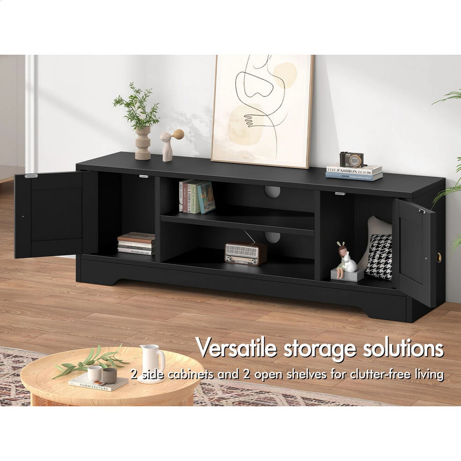 4 Alfordson TV Cabinet Entertainment Unit Stand Hamptons 120cm Storage - Black, 4 of 9