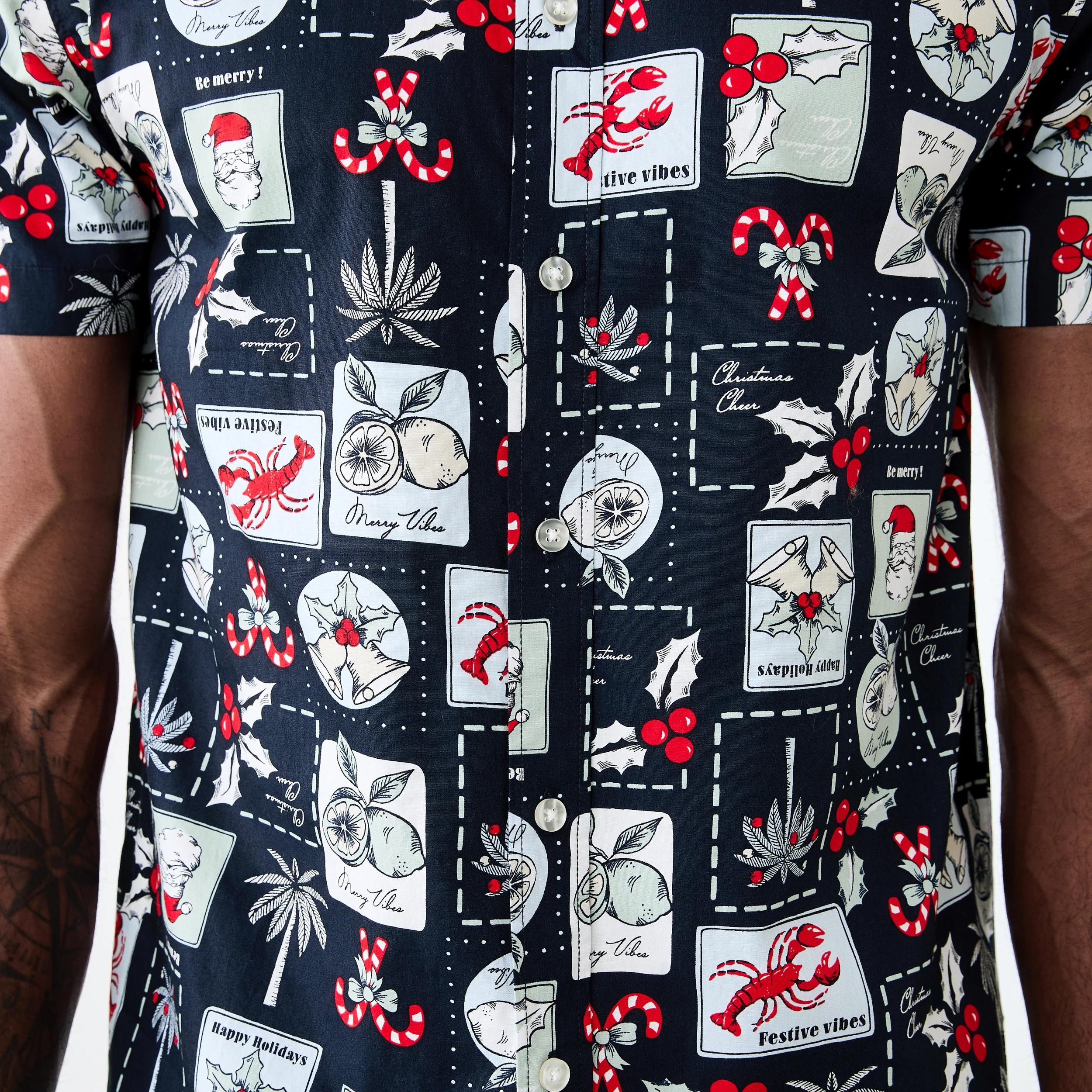6 Short Sleeve Christmas Print Shirt Blu Xmasvc, 6 of 6