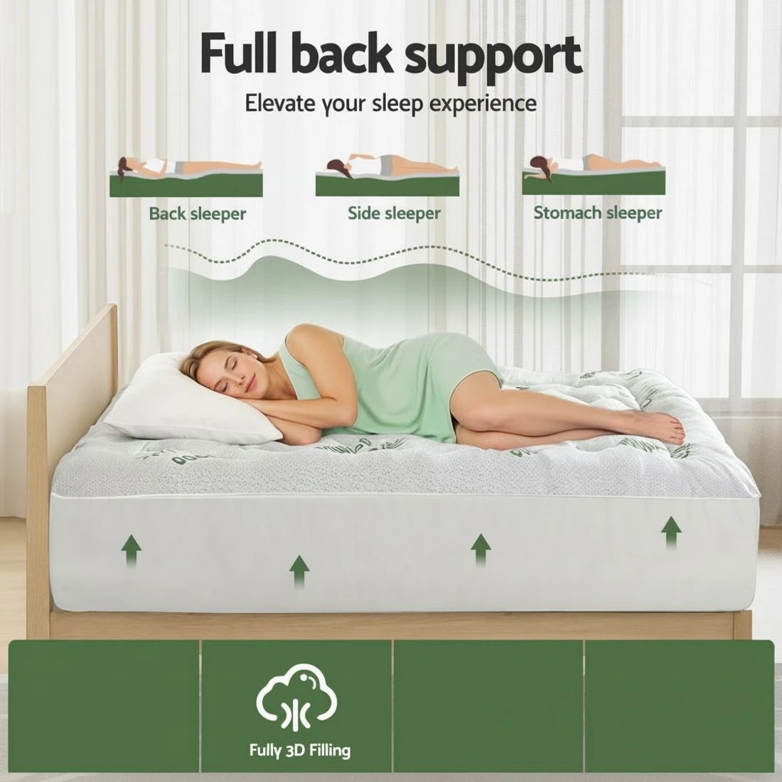 4 Giselle Mattress Topper 5cm Pillowtop toppers Bamboo Double - White, 4 of 9