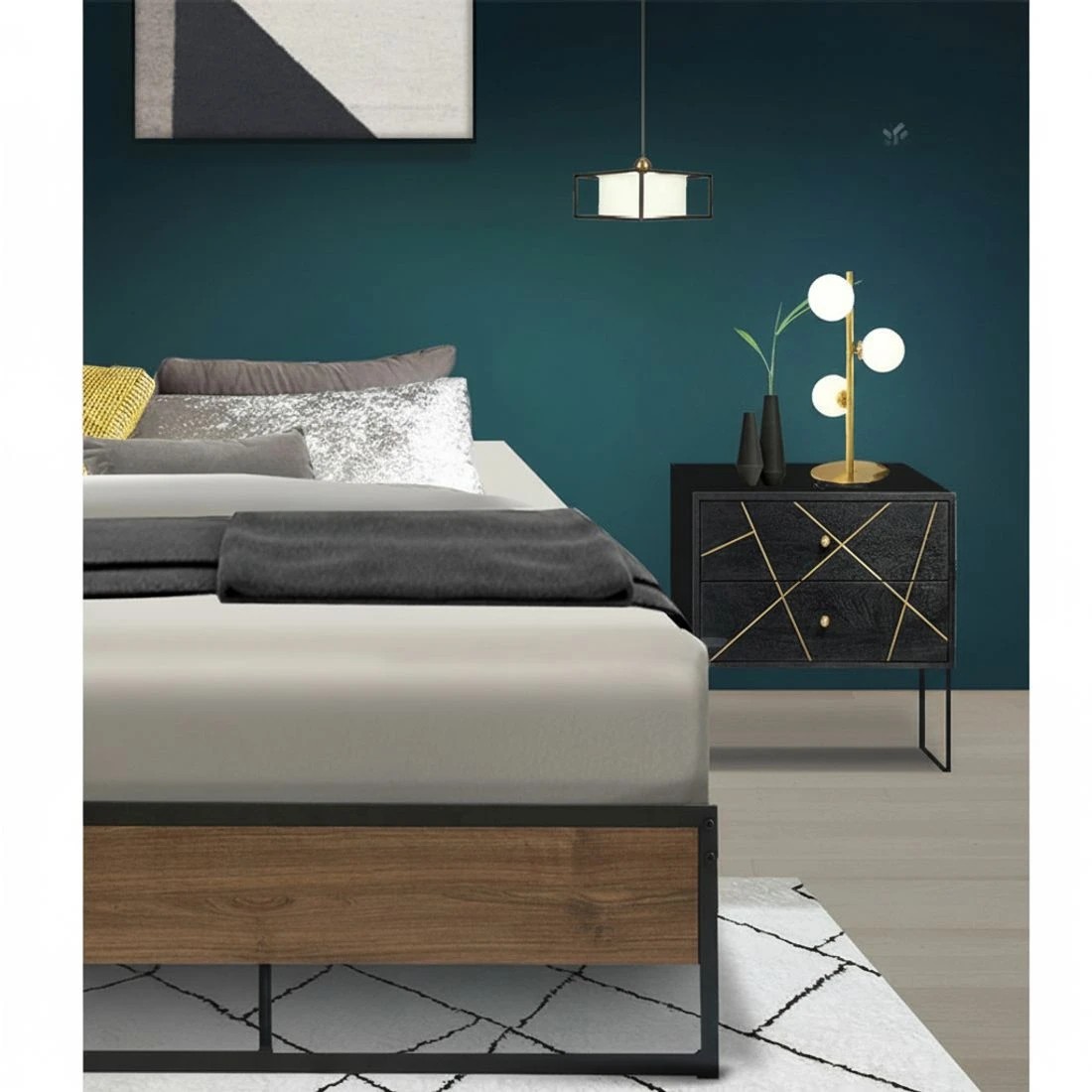 4 Artiss Bed Frame Metal Frame Bed Base OSLO - Black, 4 of 5