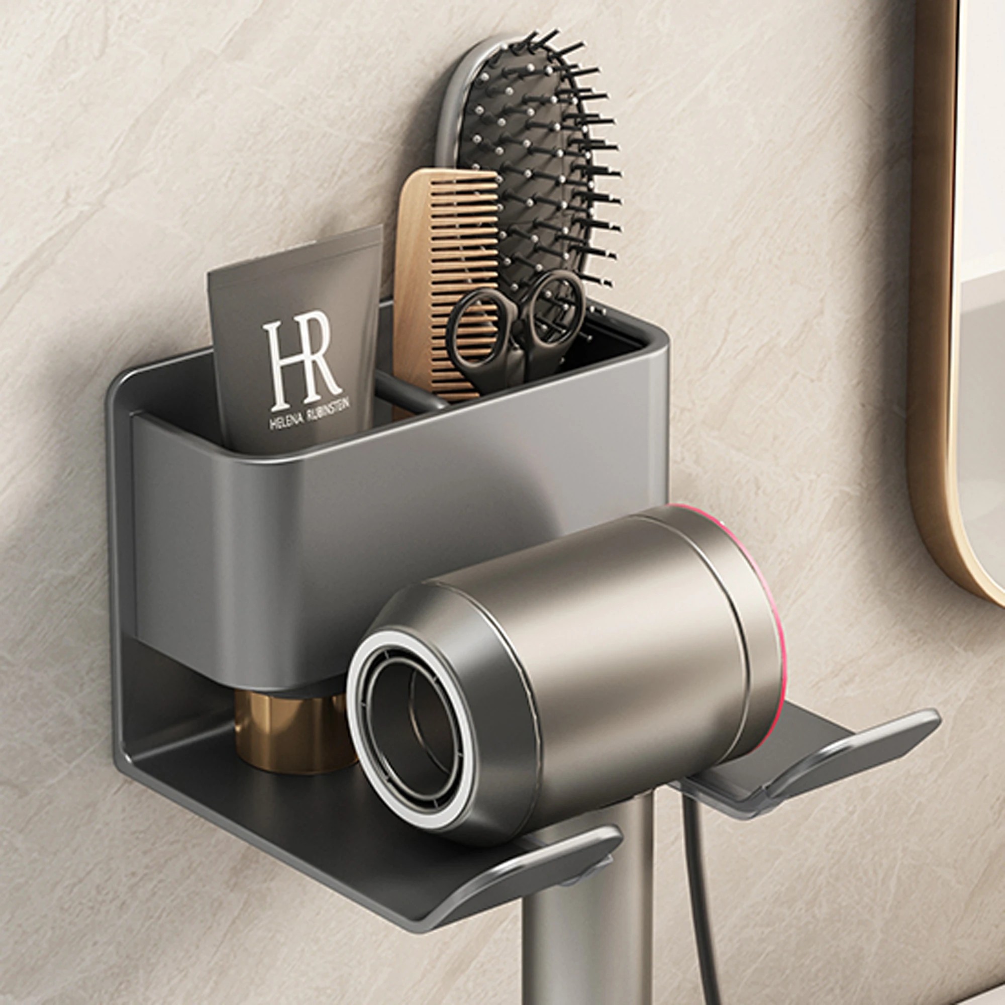 5 TODO Hair Dryer Holder Caddy Aluminium Alloy Bathroom Storage Shelf Rust Free Wall Mounted - Carbon Grey - Grey, 5 of 5