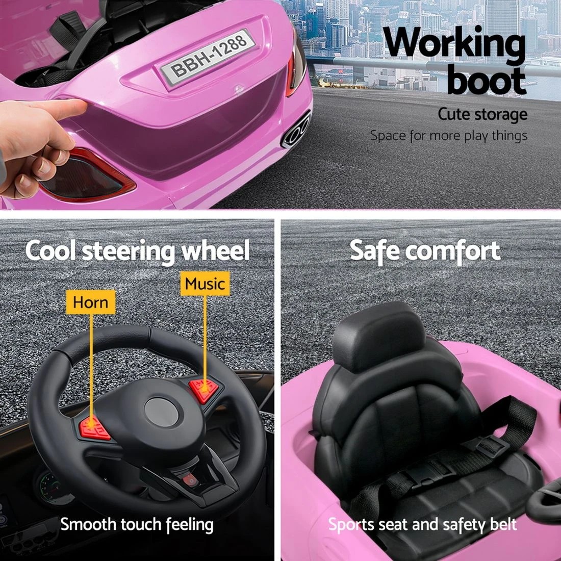 6 Rigo Kids Electric Ride On Car Toys Cars Headlight Music Remote Control 12V - Pink, 6 of 9