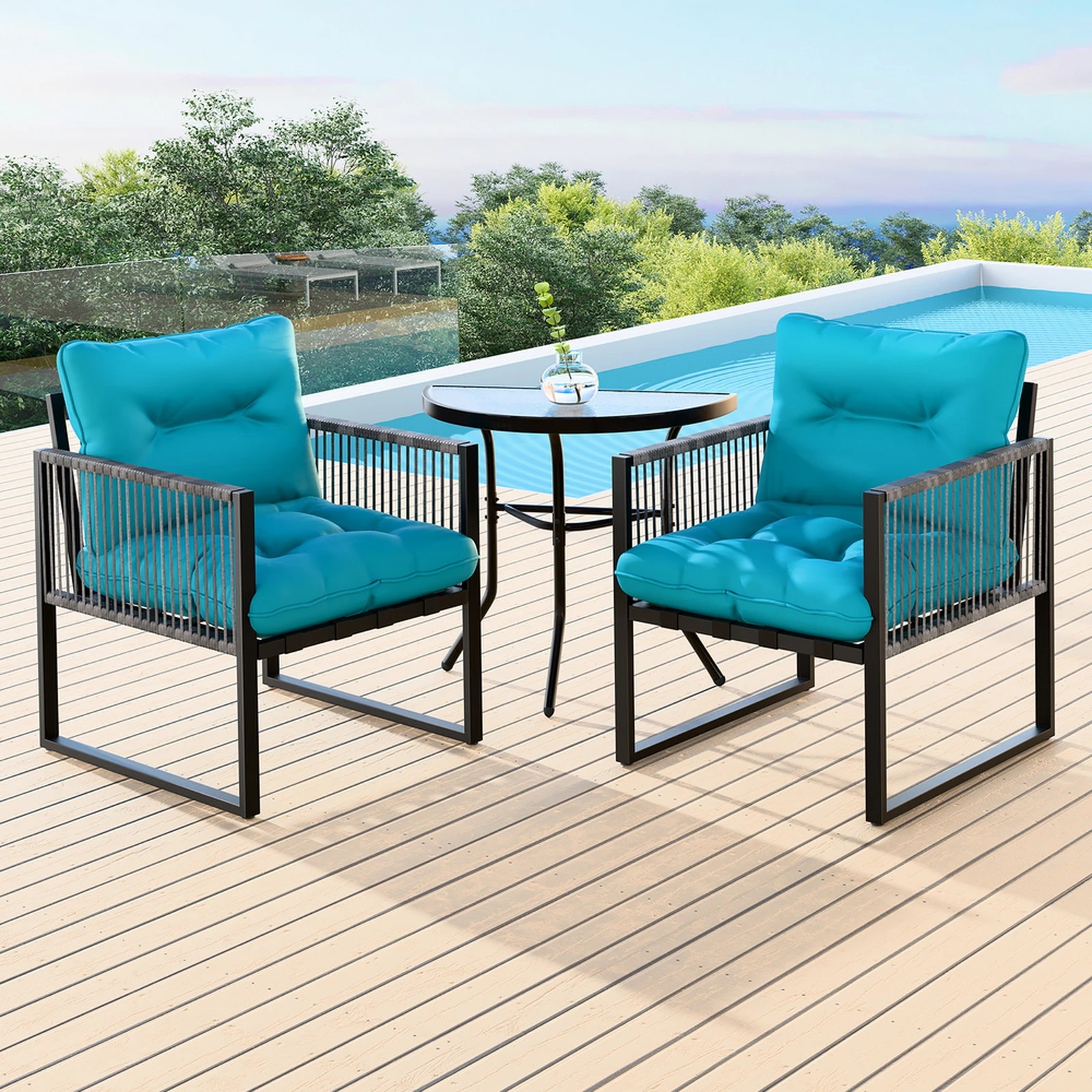 10 Alfordson Outdoor Lounge Set Patio Furniture Table and Chairs Glass Armchair - Blue, 10 of 10