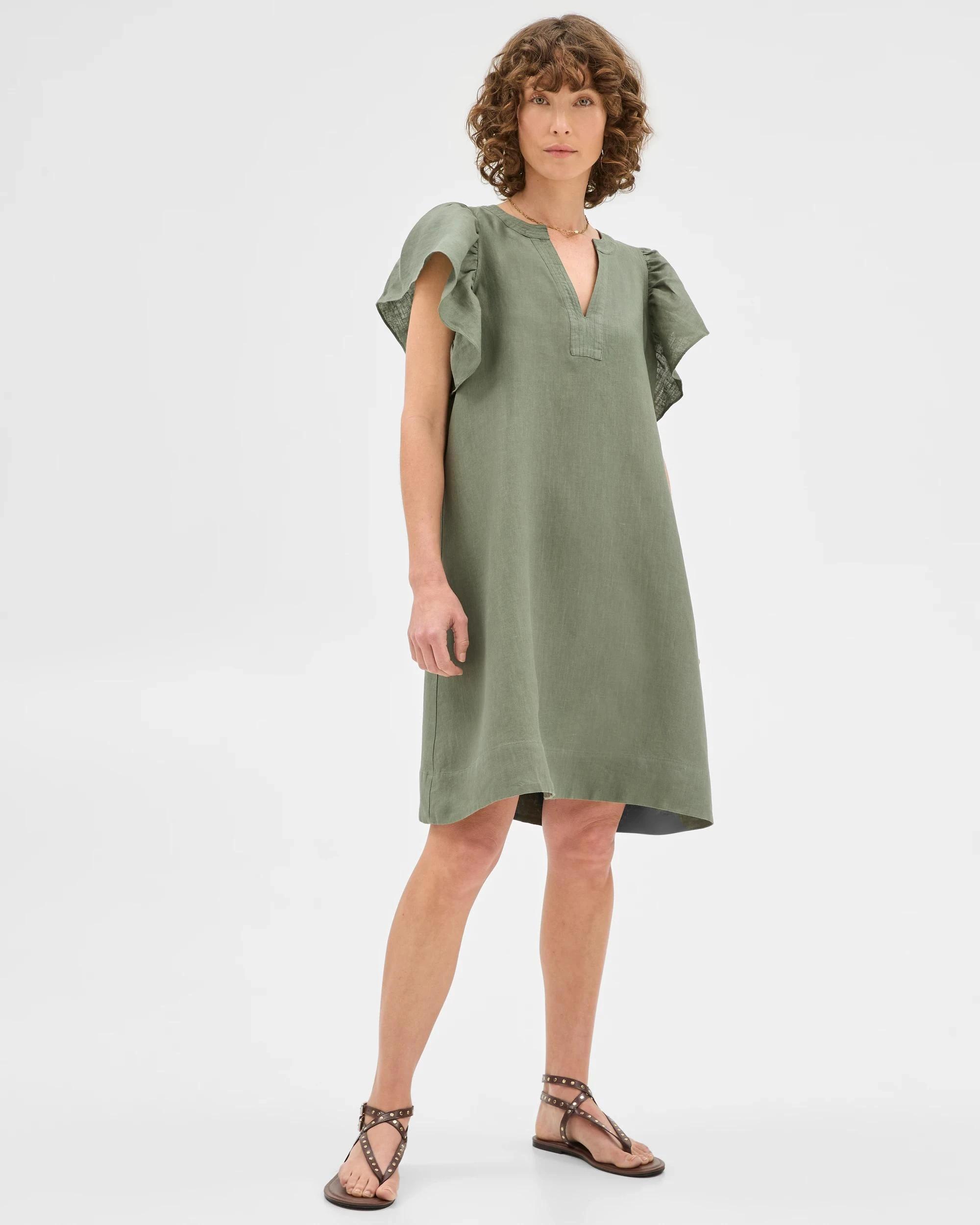 4 Target Woman European Linen Stitch Detail Mini Dress KALE, 4 of 6