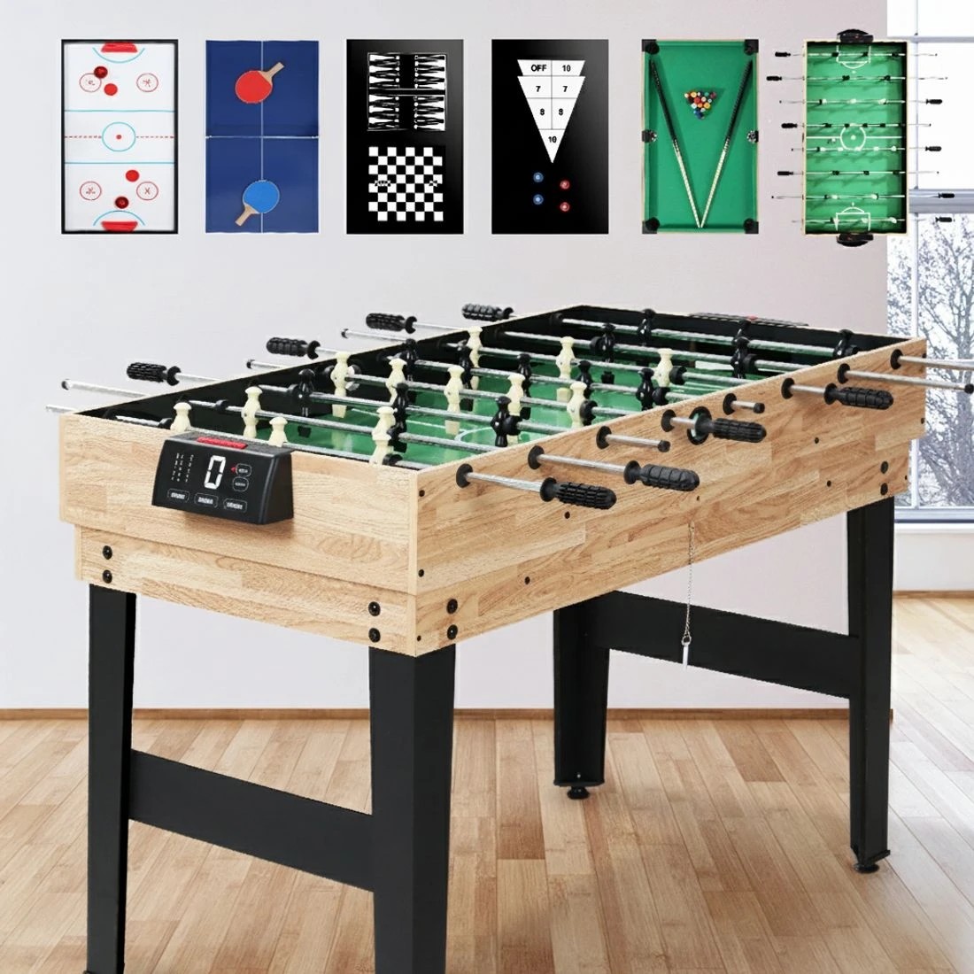 7 Everfit 10-in-1 Games Table Soccer Foosball Pool Table Tennis Air Hockey Chess Cards - Multi, 7 of 7