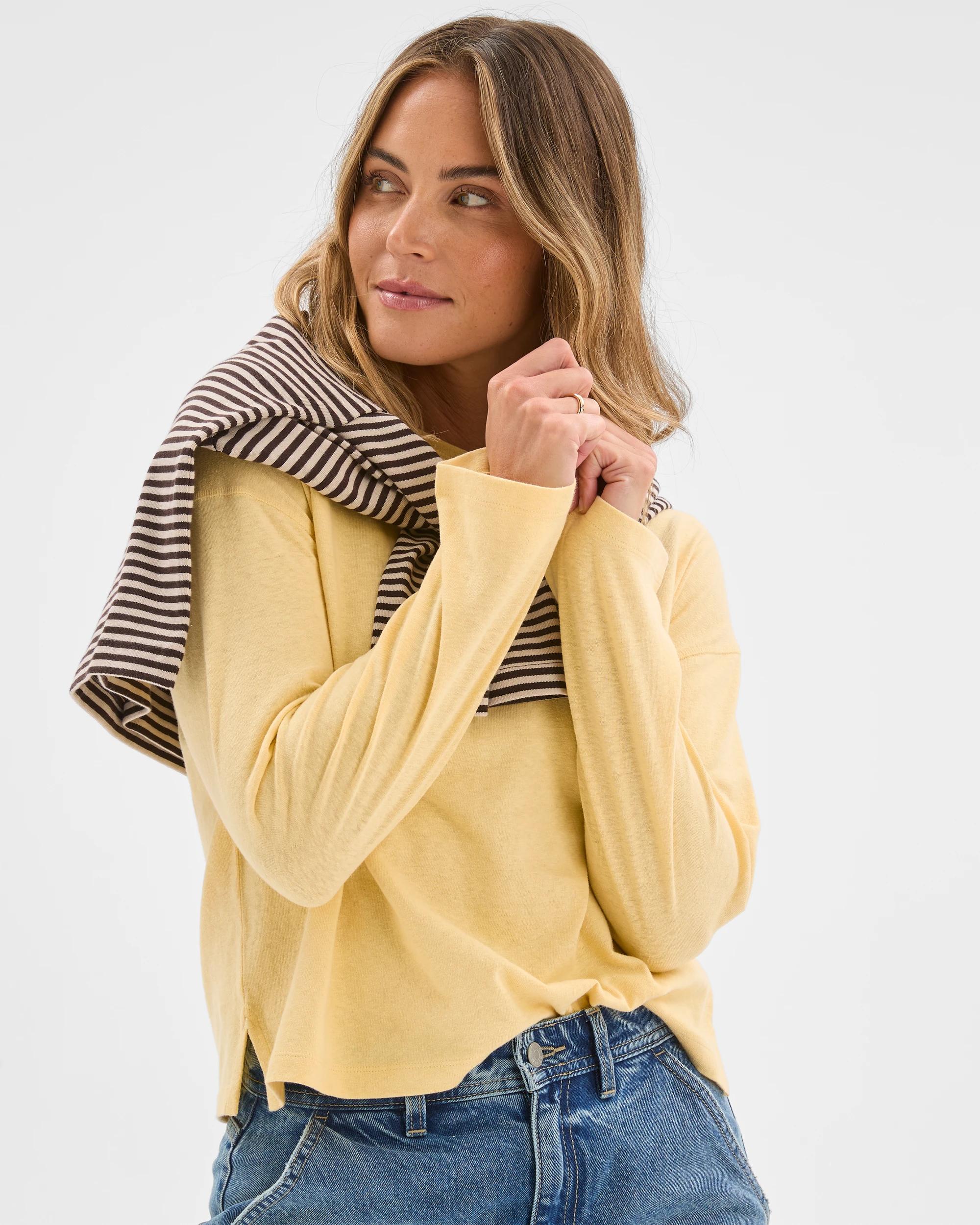 2 Target Woman Australian Cotton Long Sleeve Relaxed Slub T-Shirt BUTTER LEMON, 2 of 6