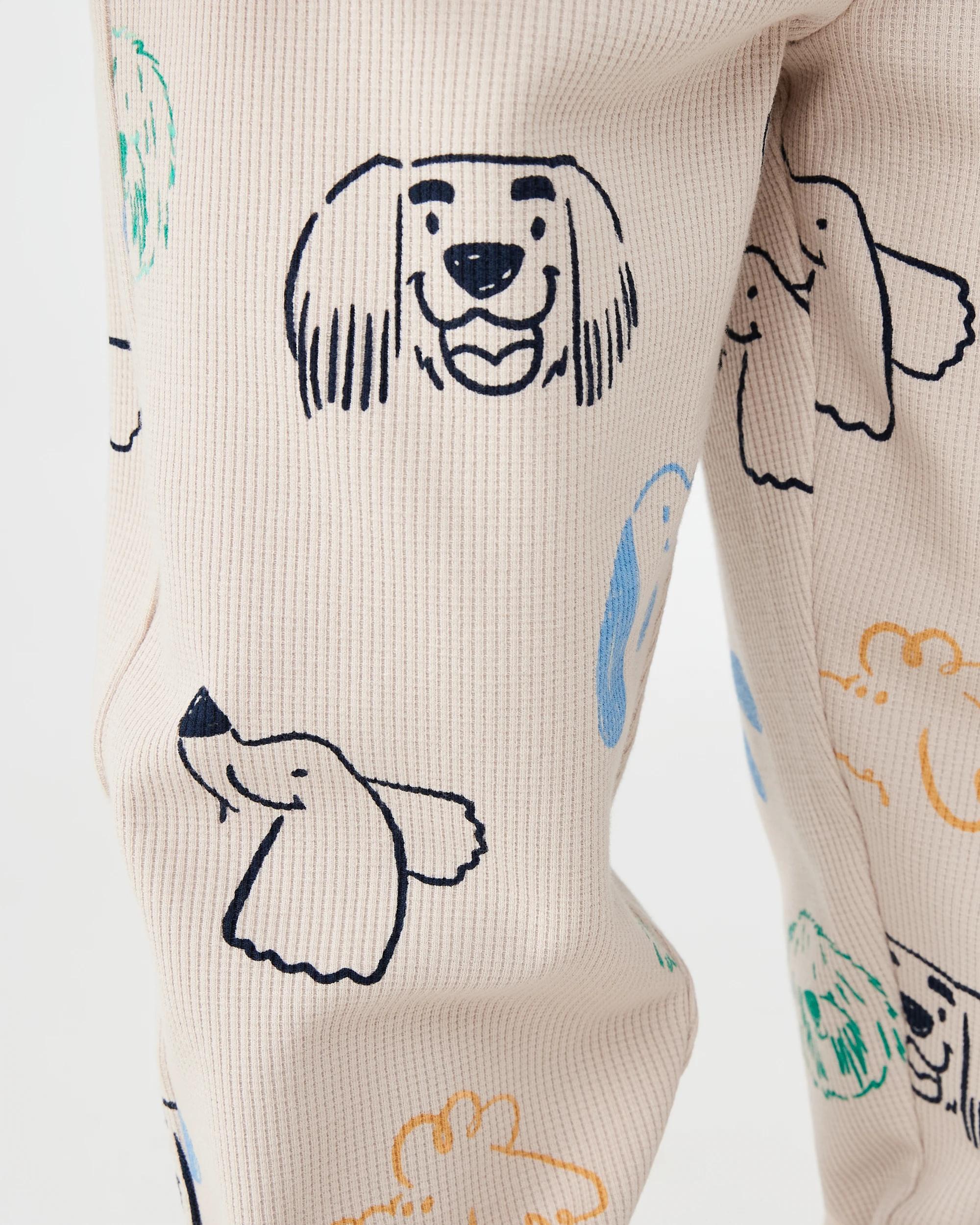 6 Waffle Pyjama Set Beig Dog, 6 of 8