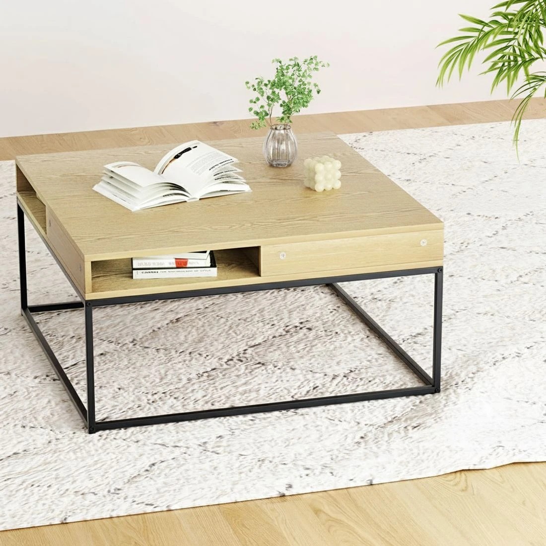 4 Artiss Coffee Table Storage Shelf Metal Frame - Natural, 4 of 6