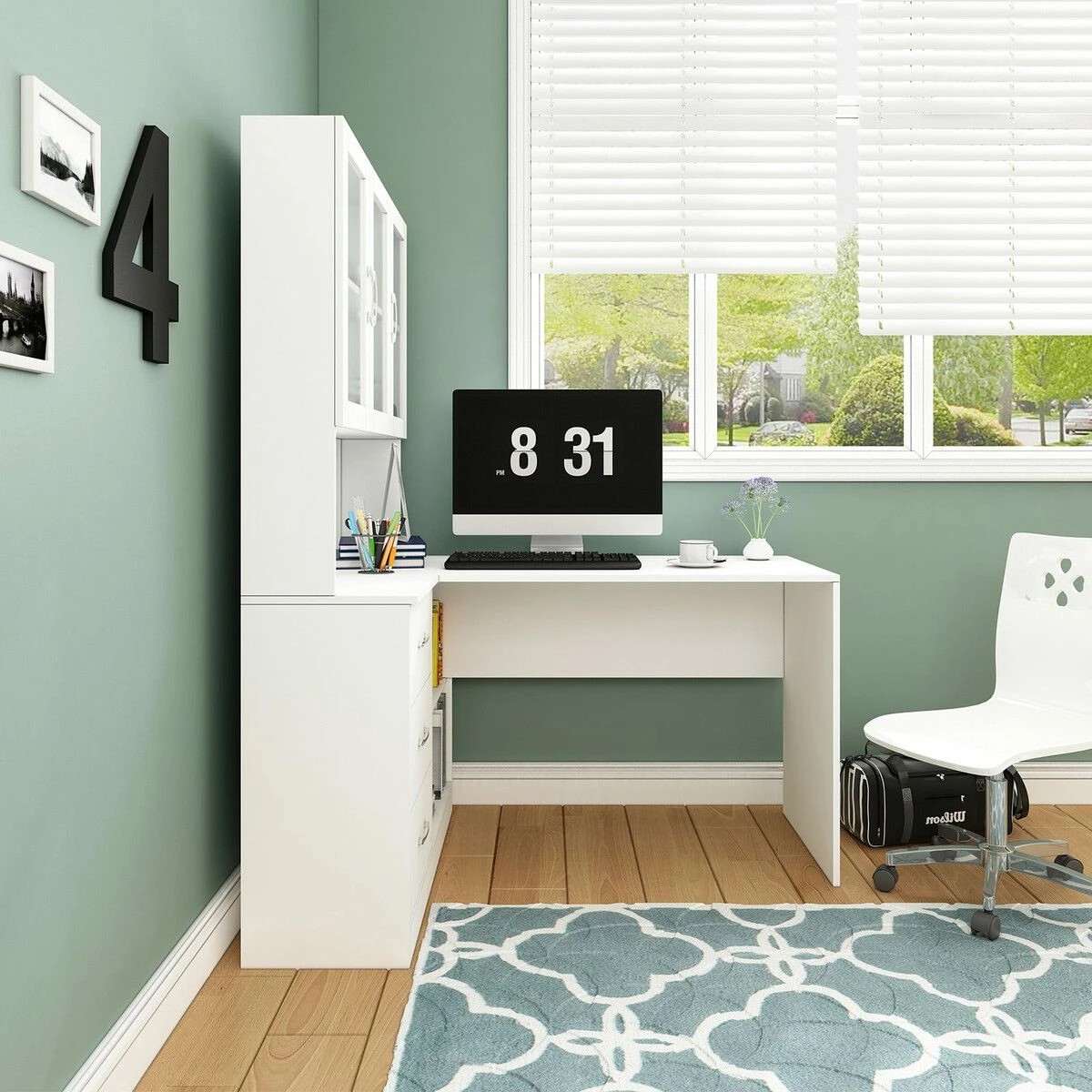 2 LUXSUITE Computer Desk and Bookcase 3in1 White, 2 of 5