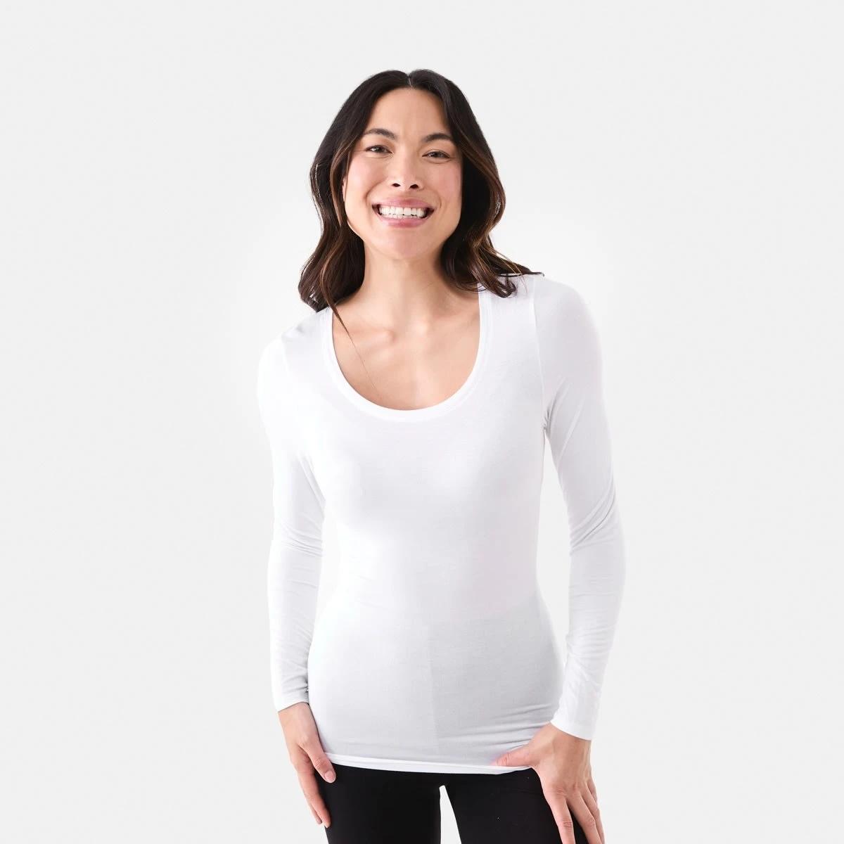 1 Bamboo Thermal Long Sleeves Top White, 1 of 5