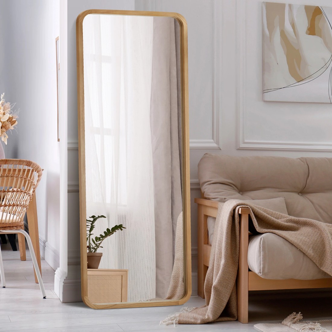 2 Oikiture Wooden Full Length Mirror 166x60cm Rectangle Dressing Floor Mirrors
 - Natural, 2 of 9
