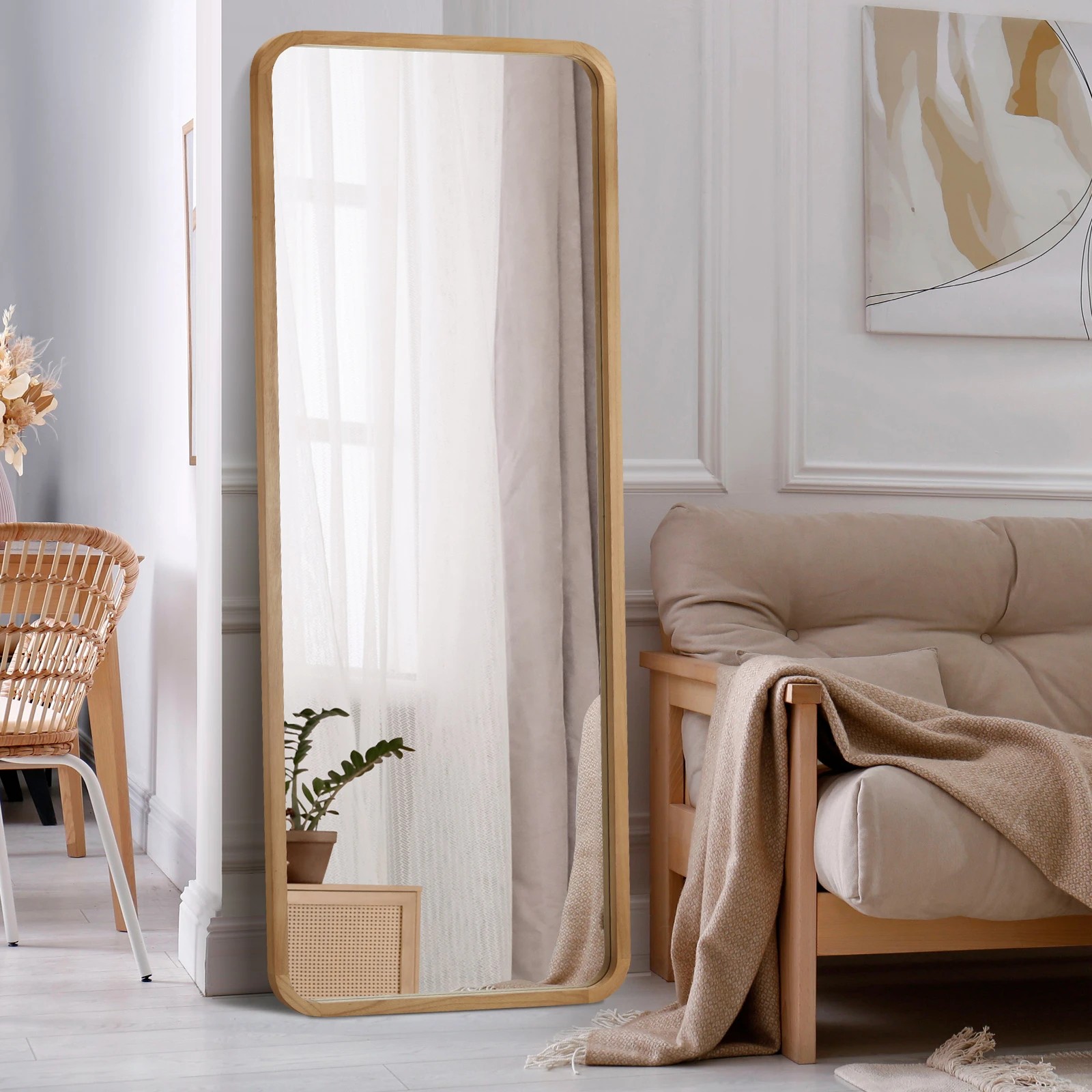 2 Oikiture Wooden Full Length Mirror 166x60cm Rectangle Dressing Floor Mirrors
 - Natural, 2 of 9