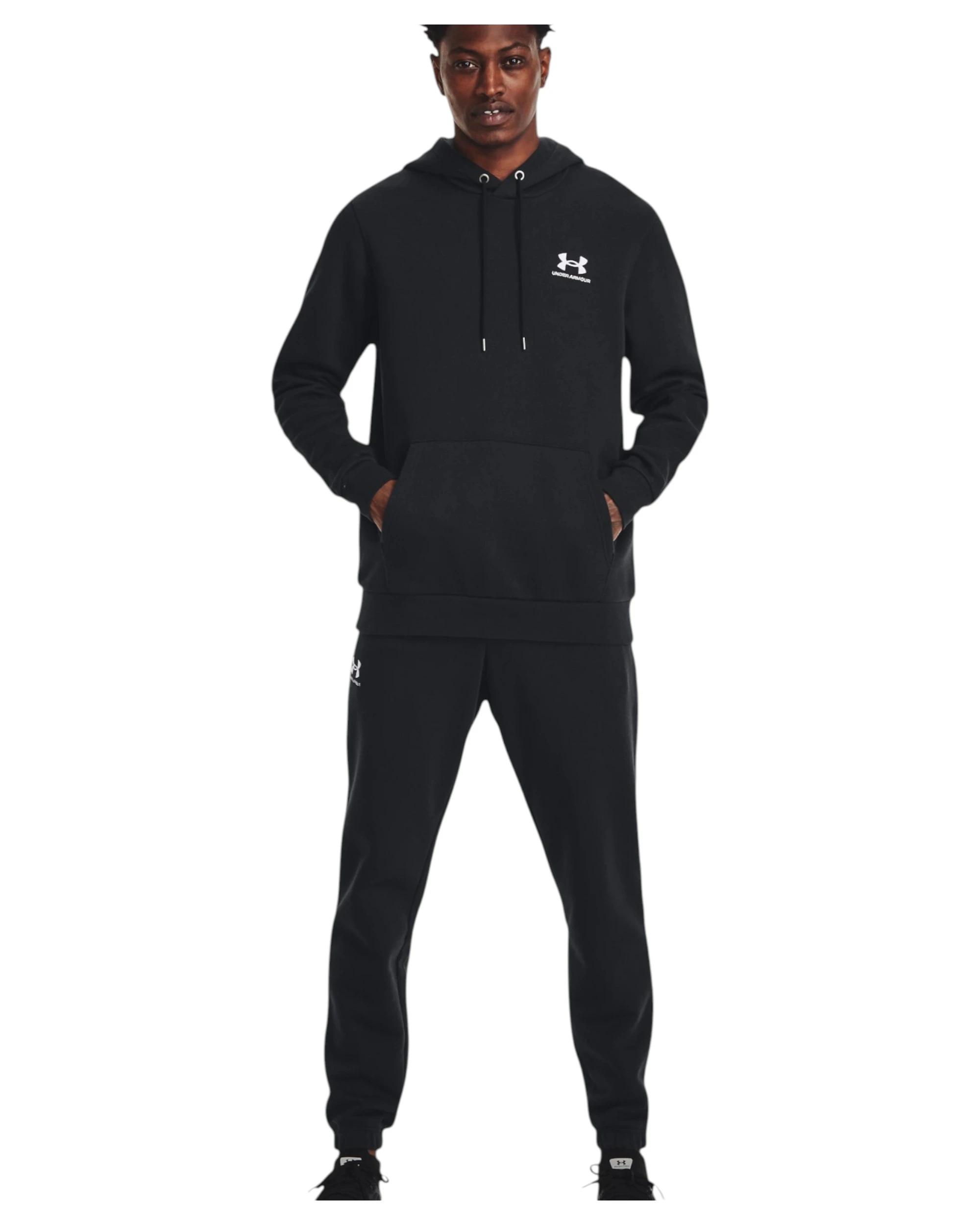 2 Under Armour Mens Icon Essential Fleece Black/ White Hoodie Black, 2 of 6