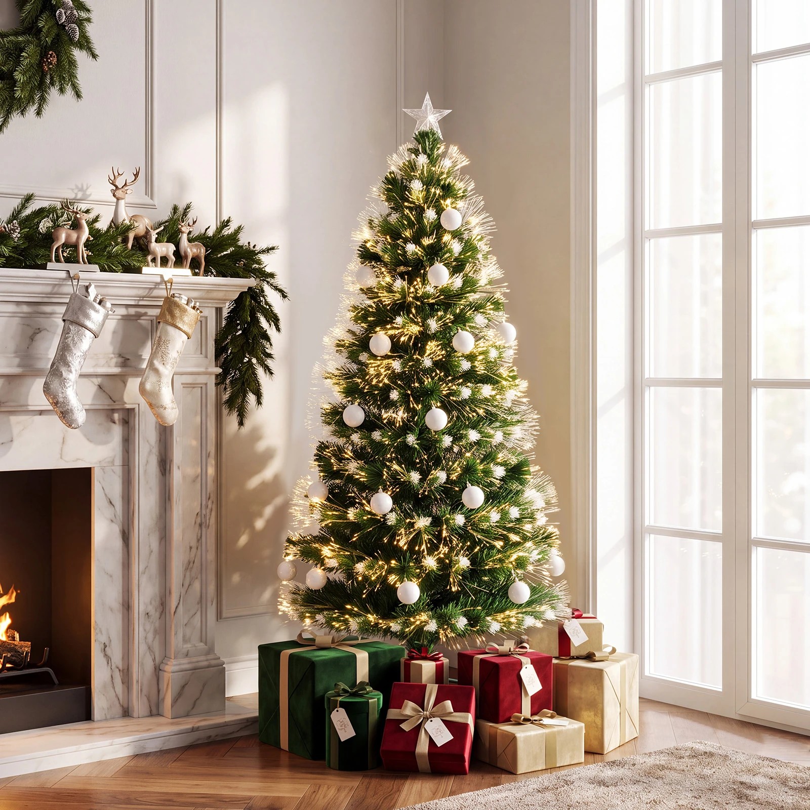 3 Costway 1.5M Artificial Fiber Optic Christmas Tree 28 Warm White LEDs, 3 of 7