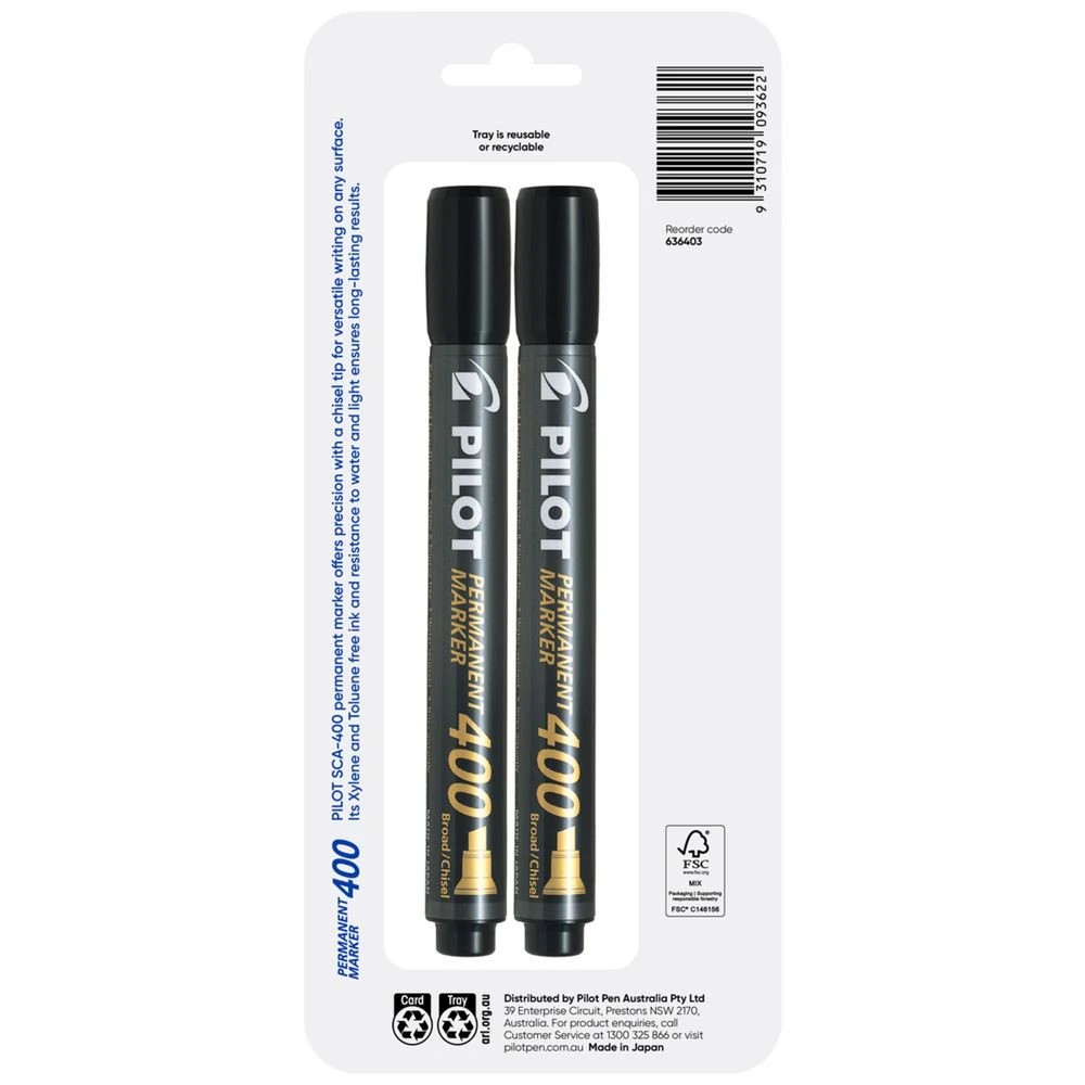 2 PILOT SCA400 Permanent Marker Chisel 1.5-4mm Black 2 Pack, 2 of 6