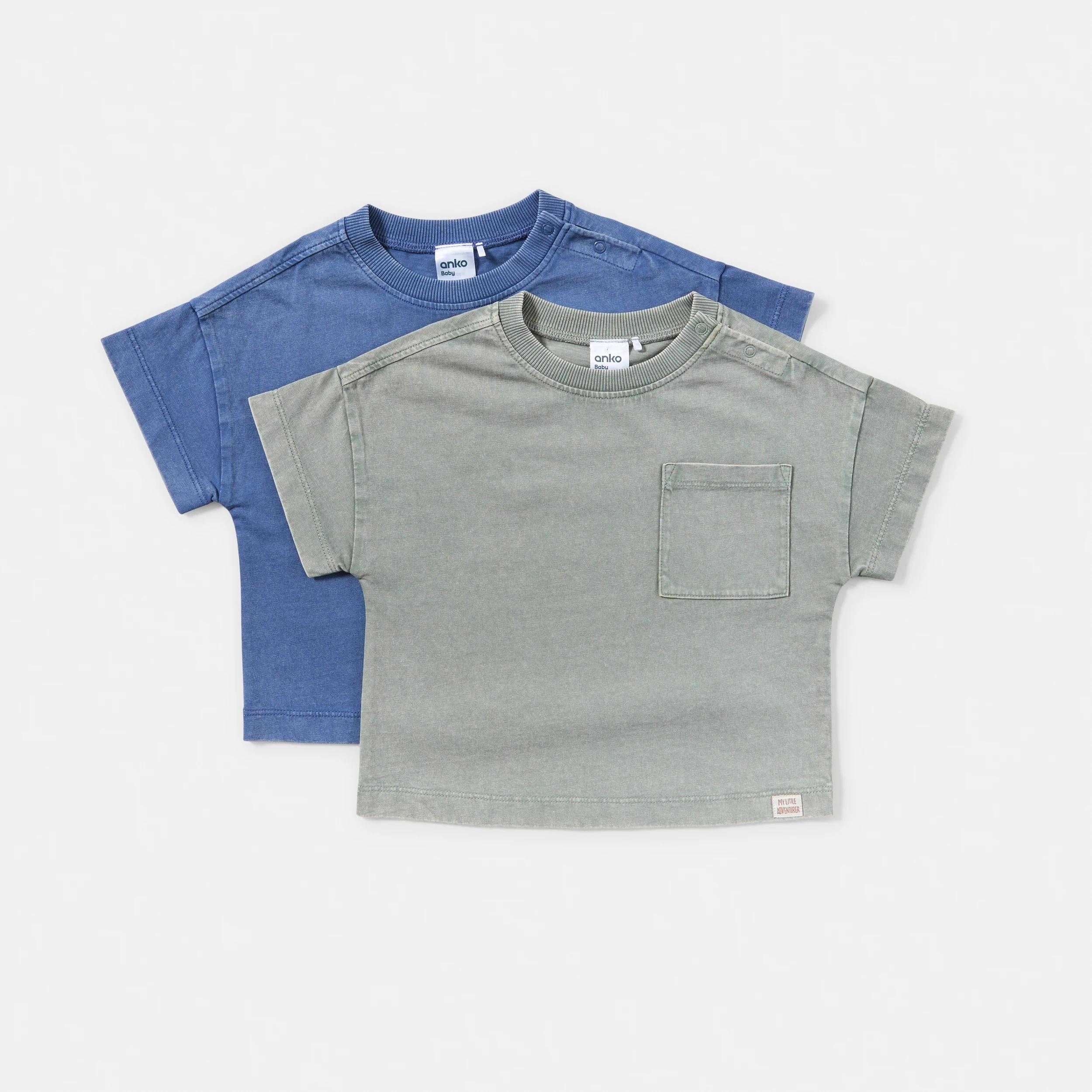 1 2 Pack Short Sleeve Oversized Wash T-shirt NAVY AND GREEN, 1 of 6