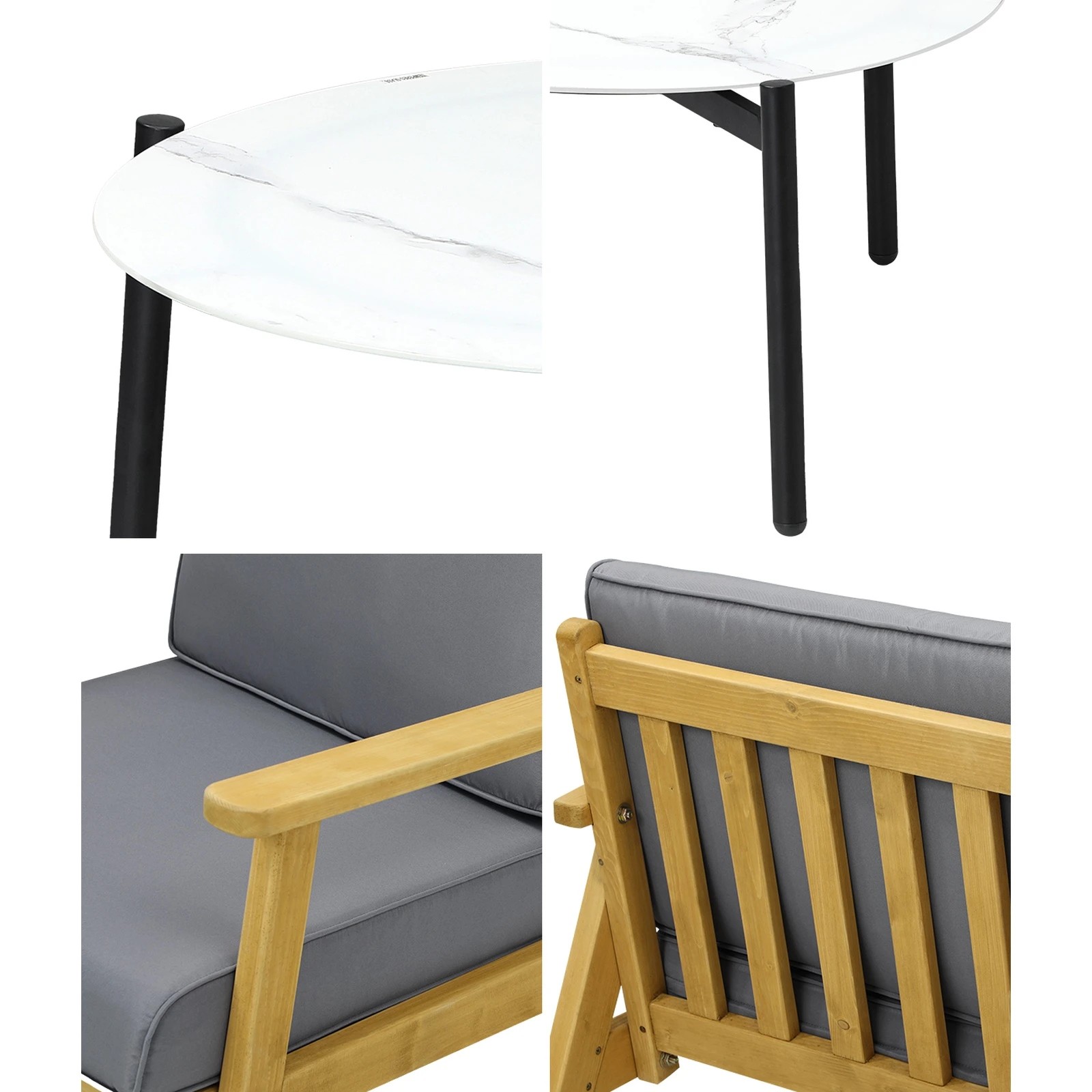 5 Livsip Outdoor Lounge Set 3PCS Patio Furniture Sets 70cm White Coffee Side Table - Multi, 5 of 9