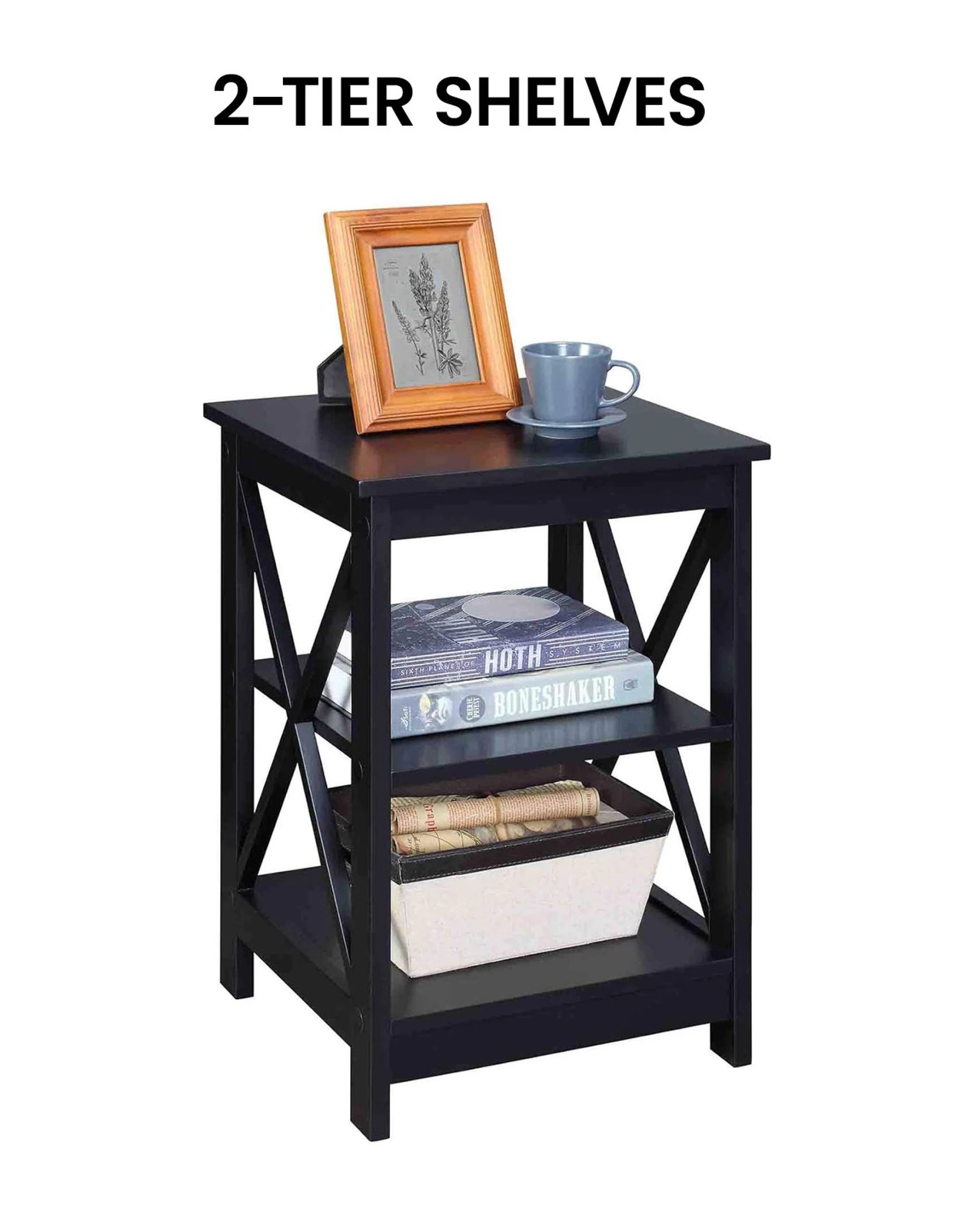 6 Sarantino Orson 2-tier Bedside Table - Black, 6 of 10