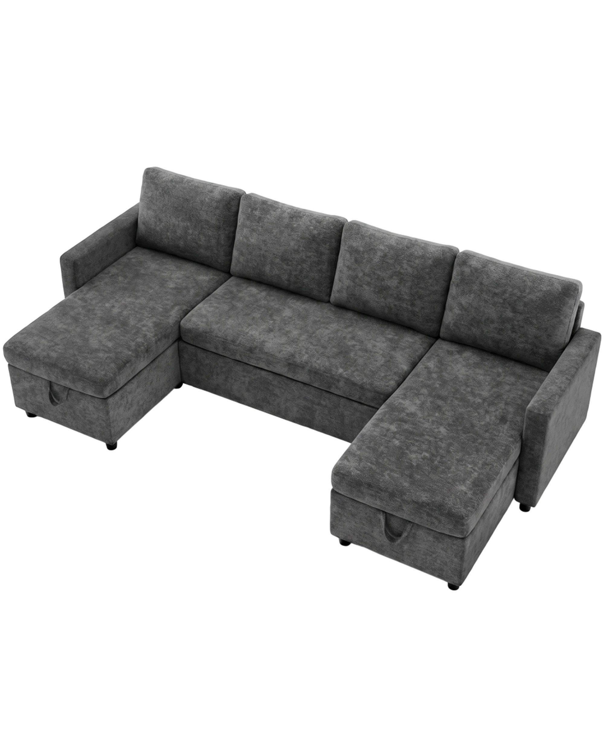 1 Advwin 253cm Sofa with Pull Out Bed U Shaped Chenille Convertible Sleeper Sofa Bed with Double Storage Chaise - Grey, 1 of 9